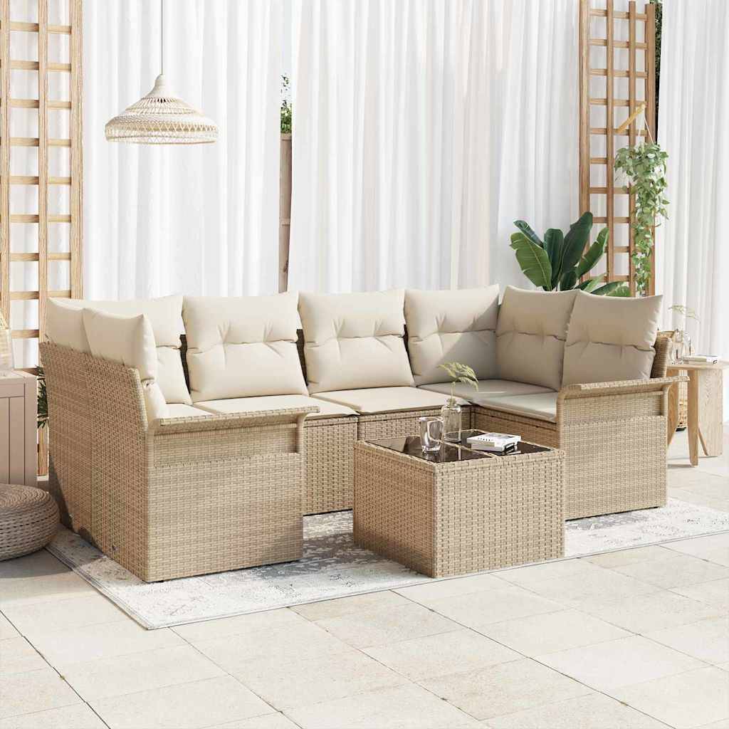 ComfortXL - Salon de Jardin d'Angle 7 Pièces Polyrotin Modulable Design Moderne Beige – ComfortXL Outdoor Living - Image 1