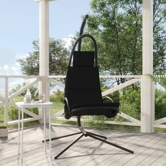 Chaise balançoire de jardin | Chaise d'extérieur et coussin noir tissu Oxford/acier - Image 2
