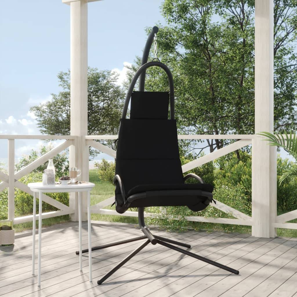 Chaise balançoire de jardin | Chaise d'extérieur et coussin noir tissu Oxford/acier - Image 2