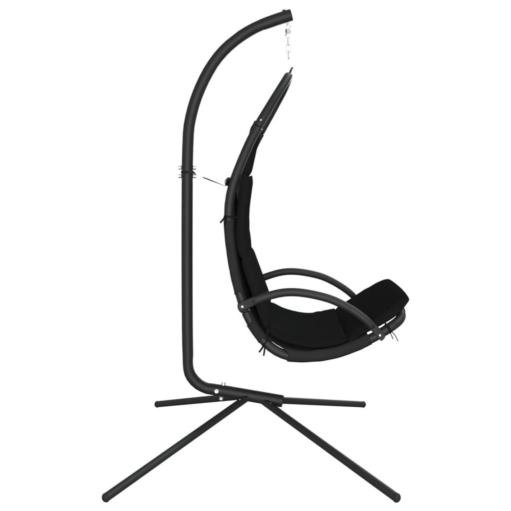 Chaise balançoire de jardin | Chaise d'extérieur et coussin noir tissu Oxford/acier - Image 4