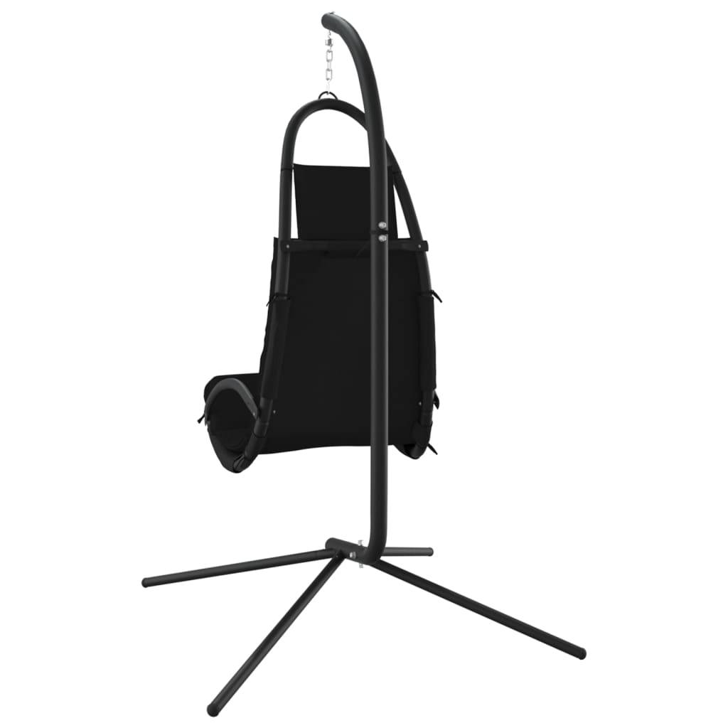 Chaise balançoire de jardin | Chaise d'extérieur et coussin noir tissu Oxford/acier - Image 5
