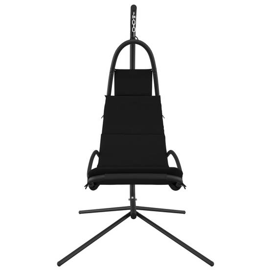 Chaise balançoire de jardin | Chaise d'extérieur et coussin noir tissu Oxford/acier - Image 3