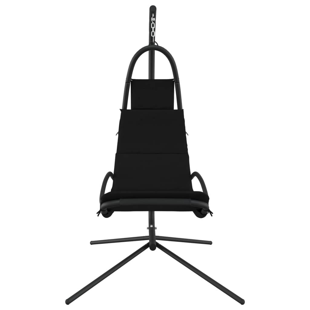 Chaise balançoire de jardin | Chaise d'extérieur et coussin noir tissu Oxford/acier - Image 3
