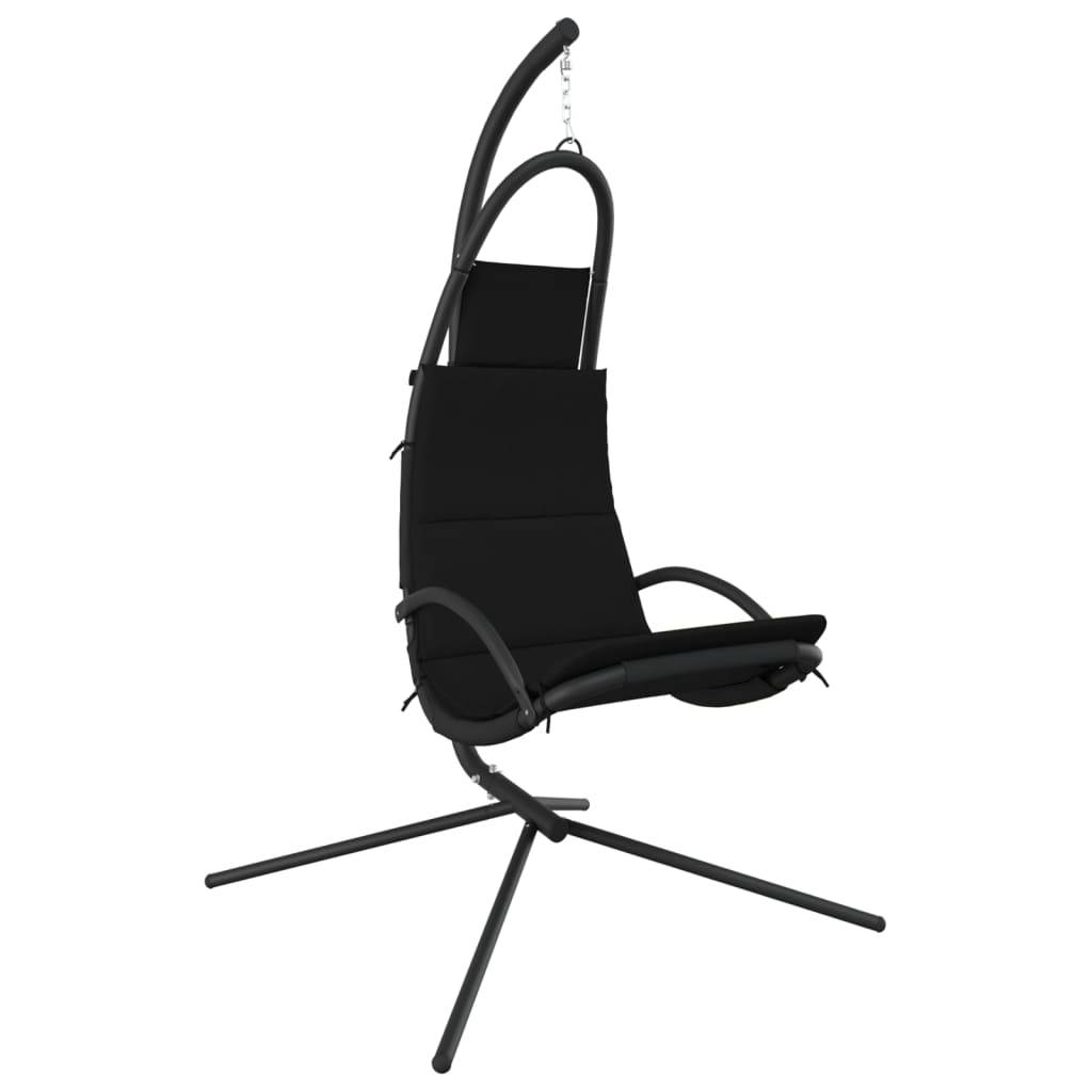 Chaise balançoire de jardin | Chaise d'extérieur et coussin noir tissu Oxford/acier - Image 1