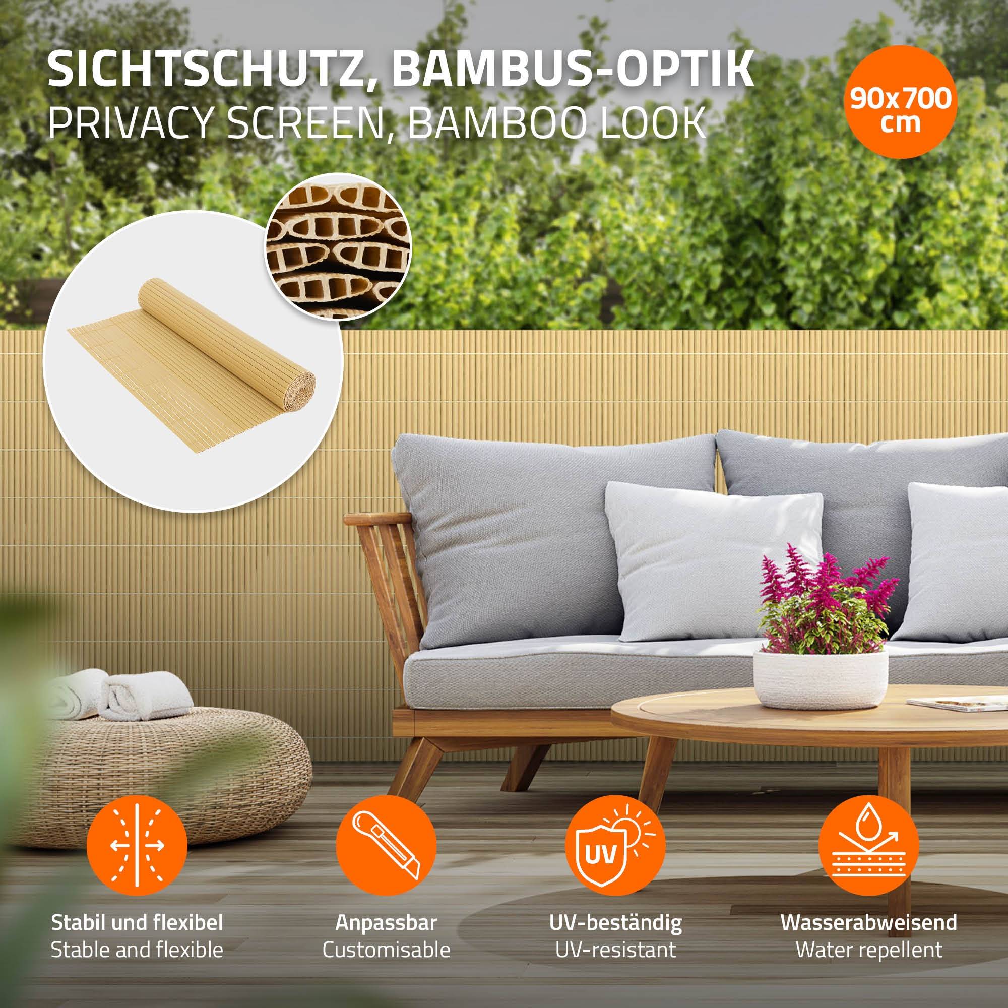 Canisse en PVC, 90x700 cm (1x3m + 1x4m), Bambou, Brise Vue Natte pour Jardin Balcon, Clôture de Protection Visuelle, Résistant aux UV - Image 3