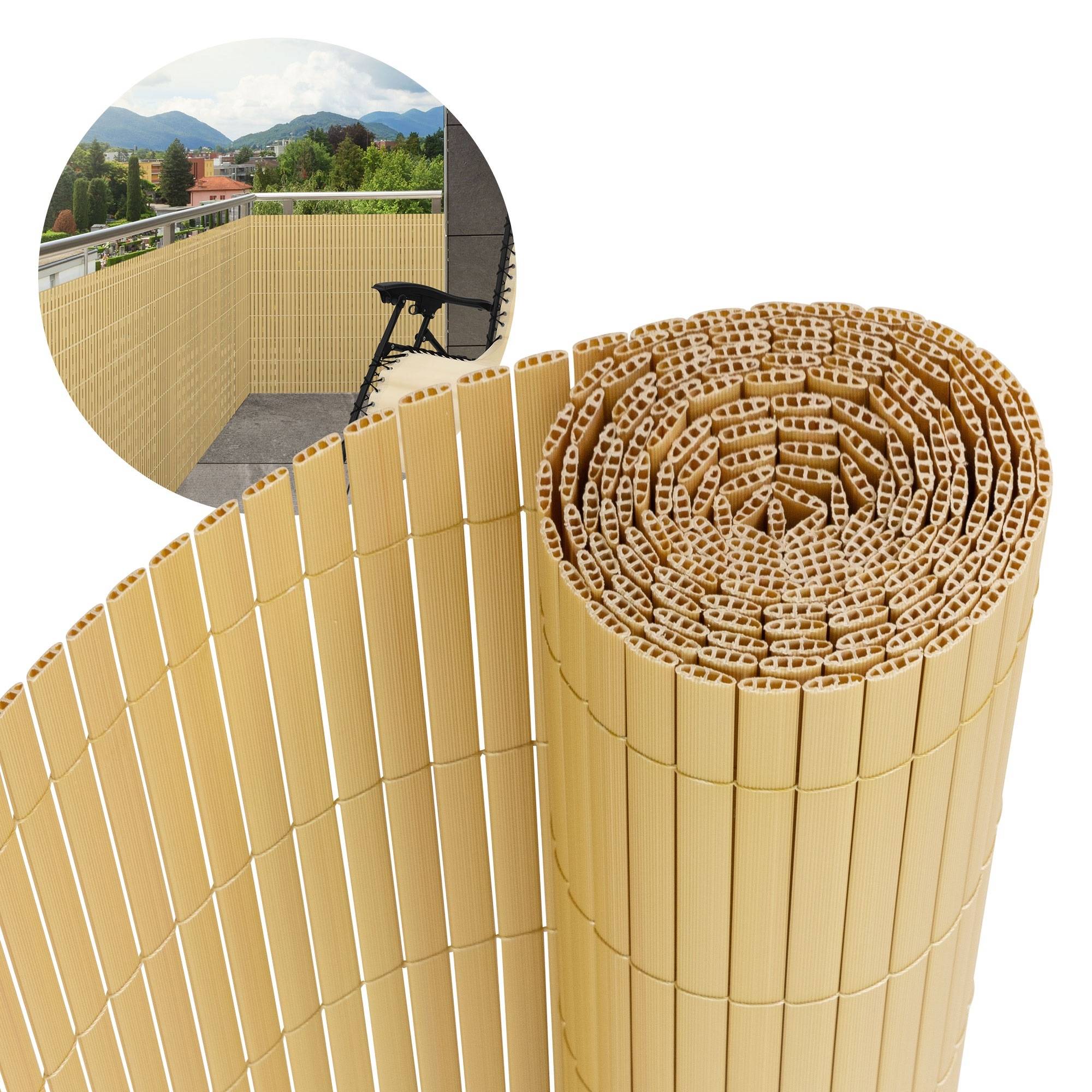 Canisse en PVC, 90x700 cm (1x3m + 1x4m), Bambou, Brise Vue Natte pour Jardin Balcon, Clôture de Protection Visuelle, Résistant aux UV - Image 2