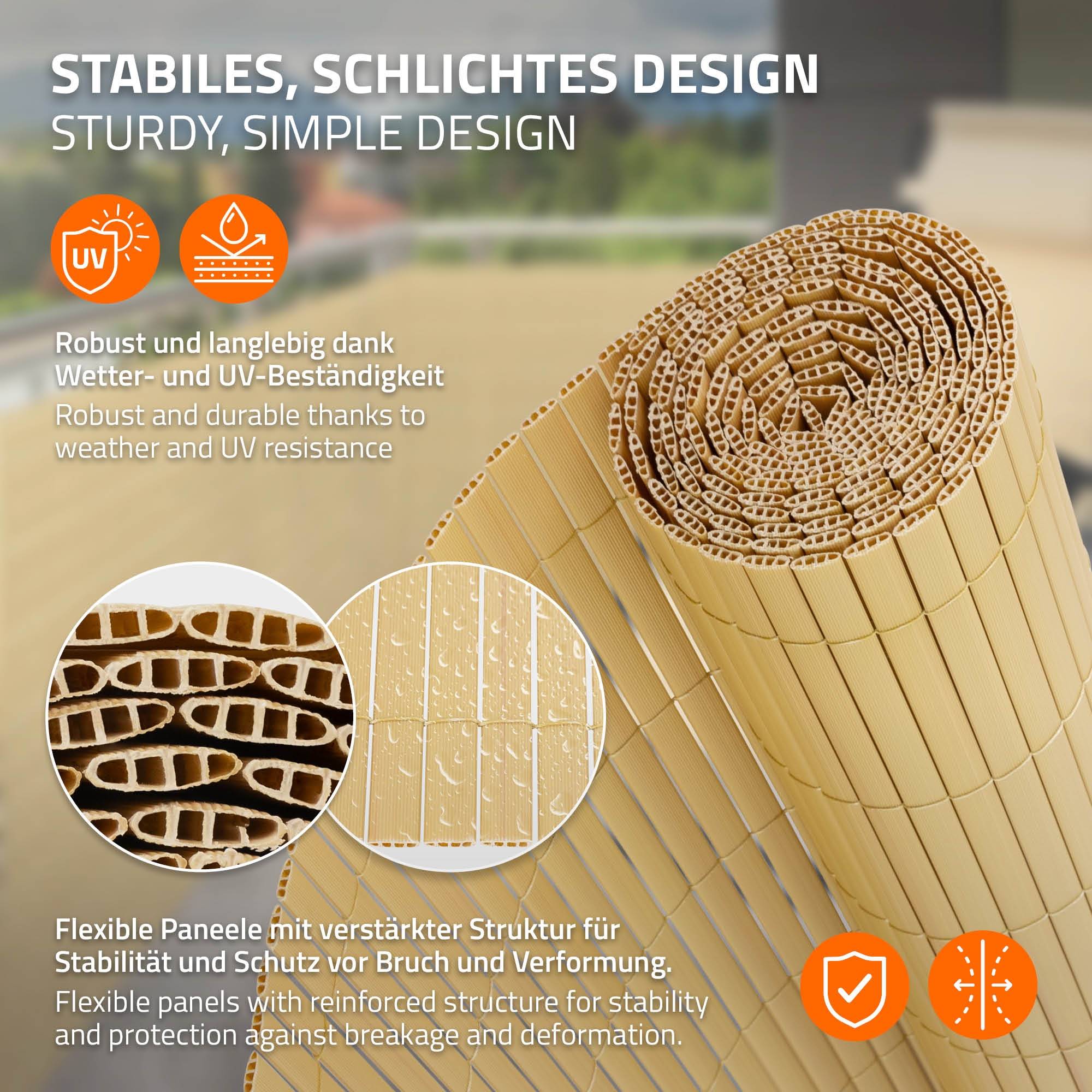 Canisse en PVC, 90x700 cm (1x3m + 1x4m), Bambou, Brise Vue Natte pour Jardin Balcon, Clôture de Protection Visuelle, Résistant aux UV - Image 4