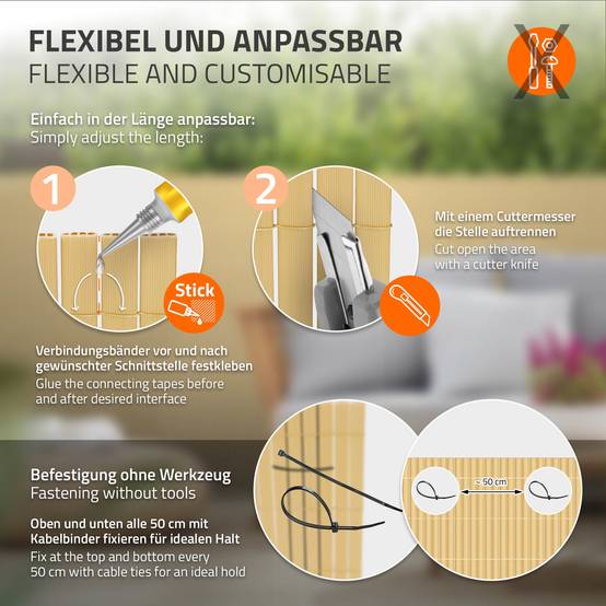 Canisse en PVC, 90x700 cm (1x3m + 1x4m), Bambou, Brise Vue Natte pour Jardin Balcon, Clôture de Protection Visuelle, Résistant aux UV - Image 5