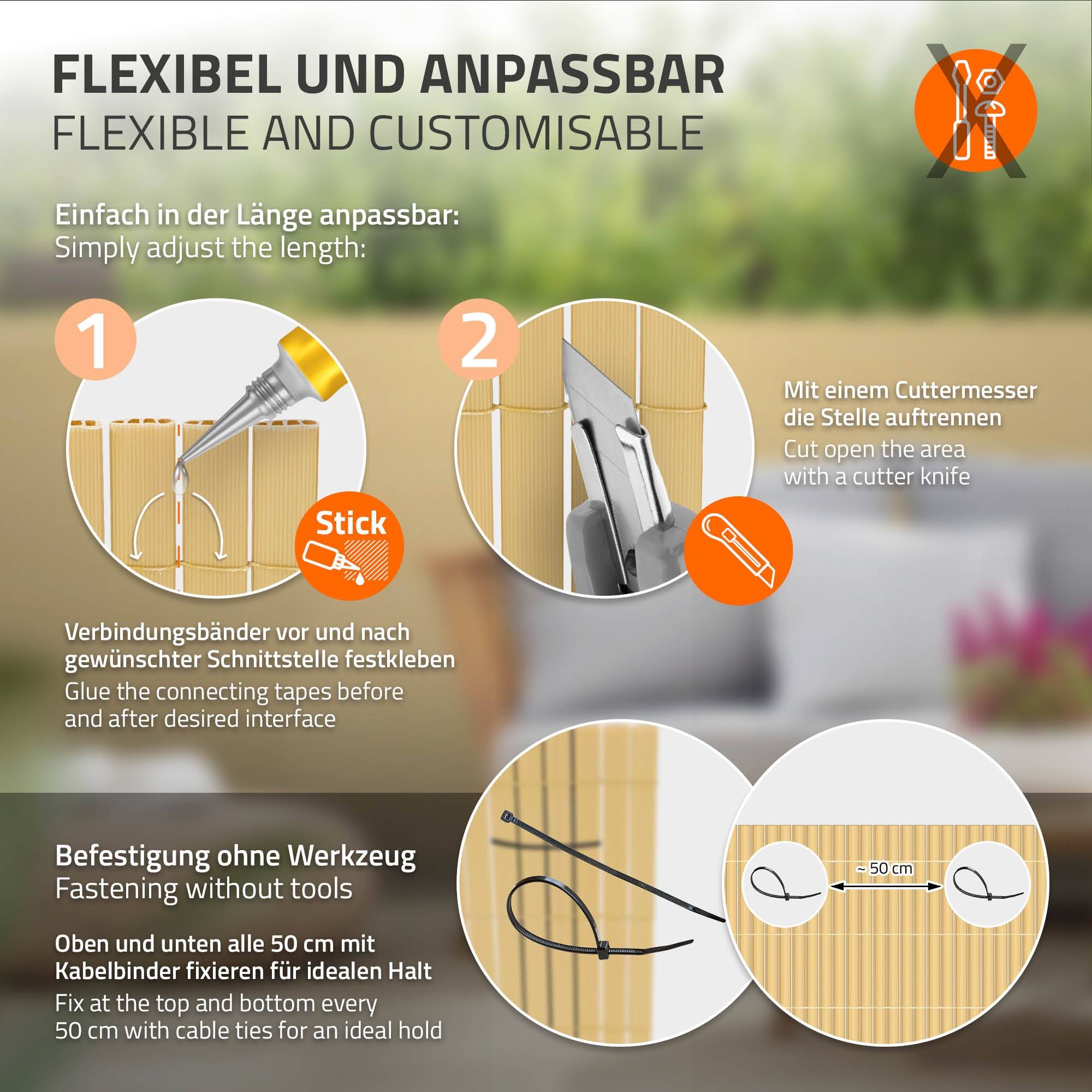 Canisse en PVC, 90x700 cm (1x3m + 1x4m), Bambou, Brise Vue Natte pour Jardin Balcon, Clôture de Protection Visuelle, Résistant aux UV - Image 5