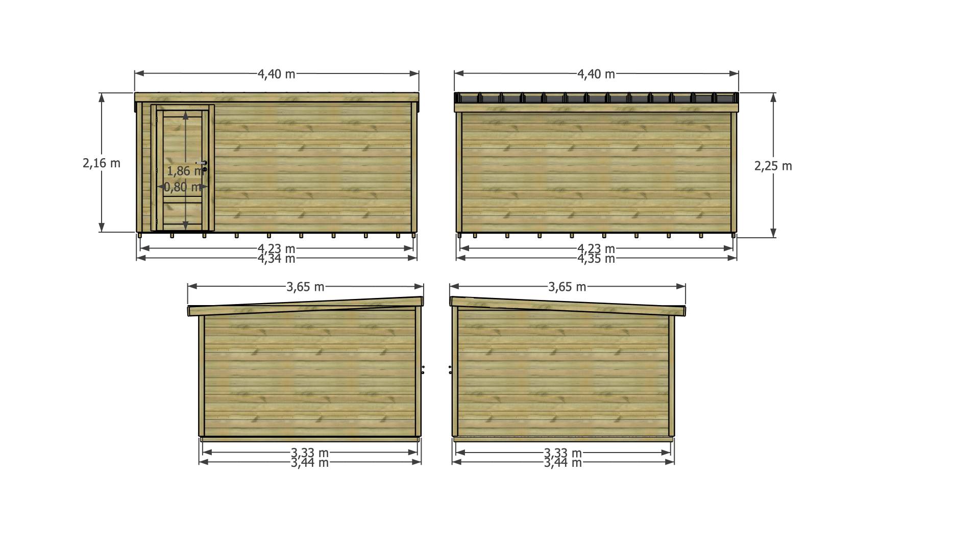 Abri Français - ABRI DE JARDIN bois Pin traité autoclave 27mm - Essentiel - 4,34x3,44m / 15m2 - Bac acier - Plancher bois - Image 4