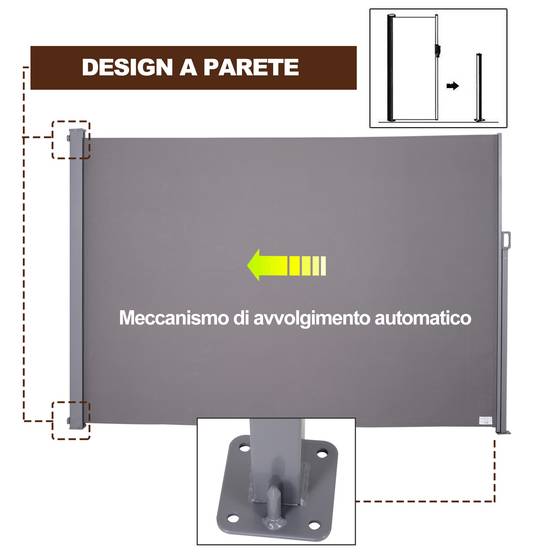 Store latéral enroulable aluminium polyester jardin terrasse brise-vue protection 3x1.6m gris - ComfortXL Outdoor Living - Image 6
