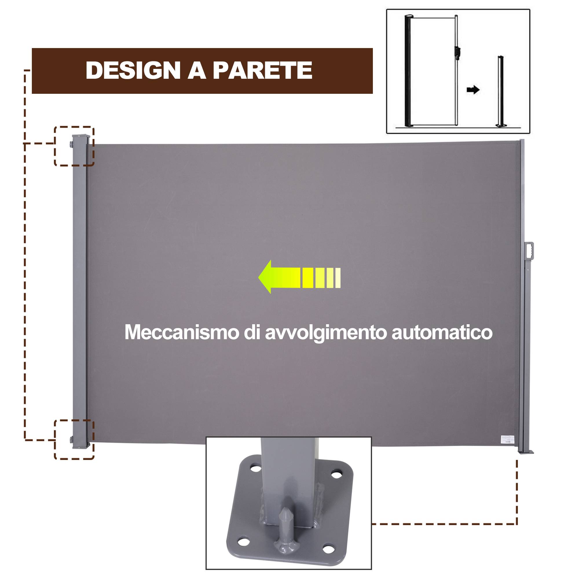 Store latéral enroulable aluminium polyester jardin terrasse brise-vue protection 3x1.6m gris - ComfortXL Outdoor Living - Image 6