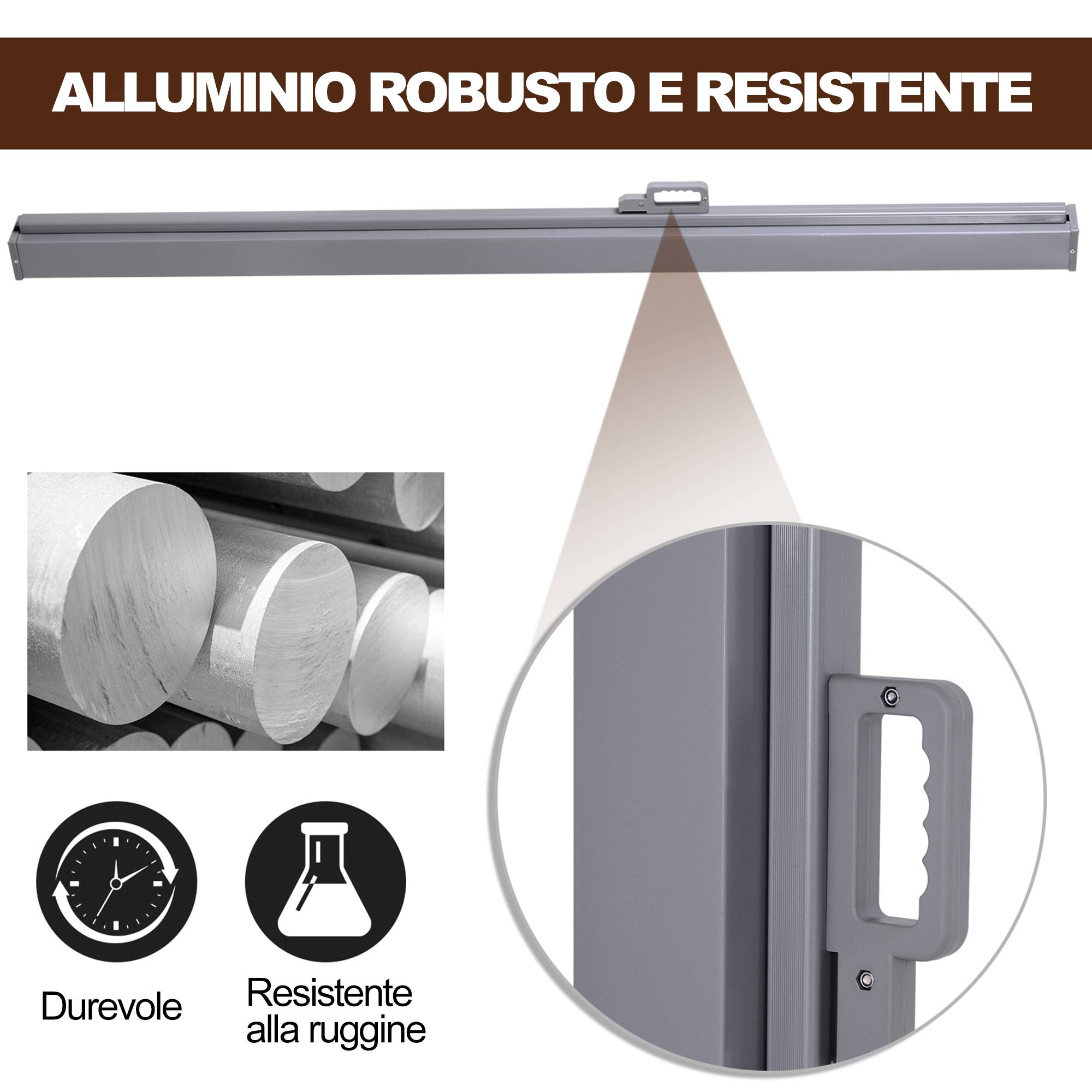 Store latéral enroulable aluminium polyester jardin terrasse brise-vue protection 3x1.6m gris - ComfortXL Outdoor Living - Image 8
