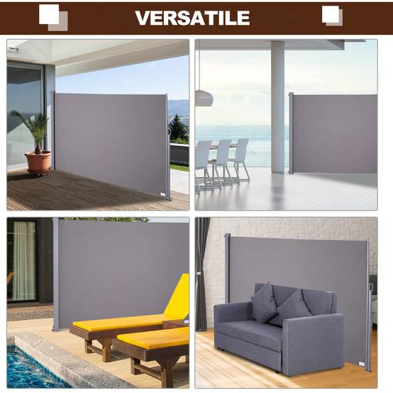 Store latéral enroulable aluminium polyester jardin terrasse brise-vue protection 3x1.6m gris - ComfortXL Outdoor Living - Image 9