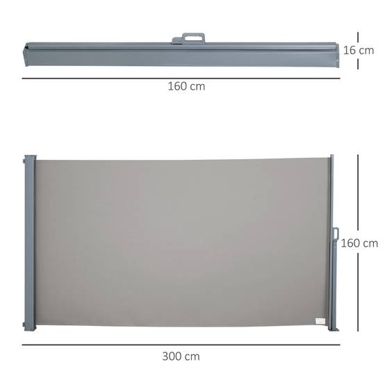 Store latéral enroulable aluminium polyester jardin terrasse brise-vue protection 3x1.6m gris - ComfortXL Outdoor Living - Image 5