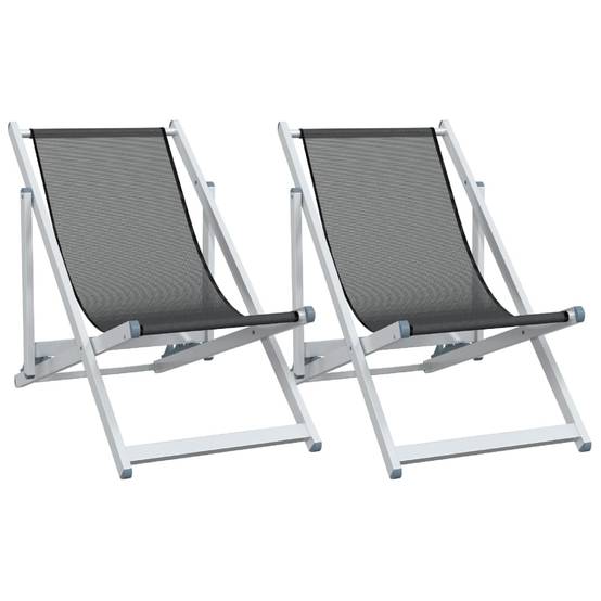 Maison Chic - lot de 2 Chaises de plage pliantes - Bain de soleil - Transat gris aluminium et textilène HL304 - Image 1