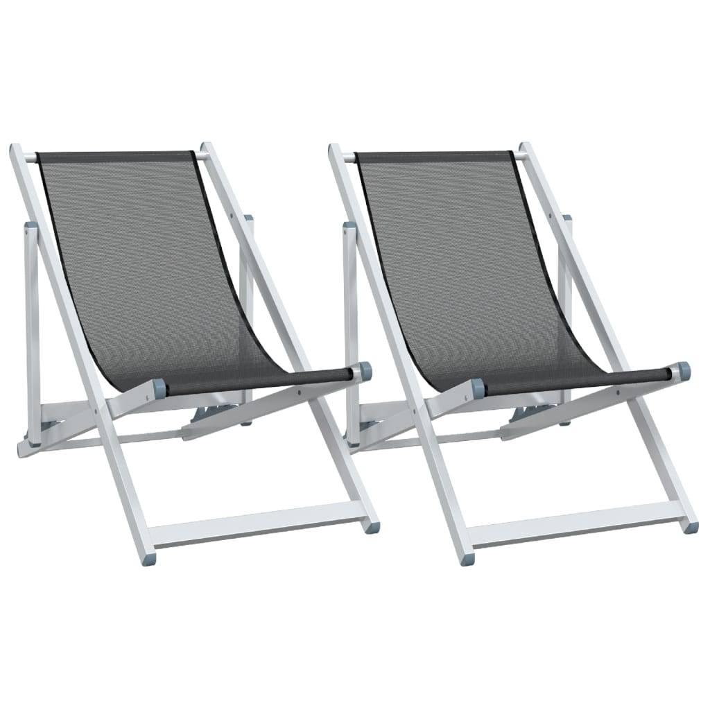 Maison Chic - lot de 2 Chaises de plage pliantes - Bain de soleil - Transat gris aluminium et textilène HL304 - Image 1