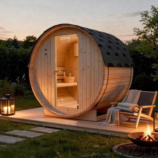 Home Deluxe - HOME DELUXE - Sauna extérieur en tonneau Lahti M - Dimensions : L x P x H : env. 185 cm x 120 cm x 185 cm, bois : épicéa - poêle et accessoires de - Image 1