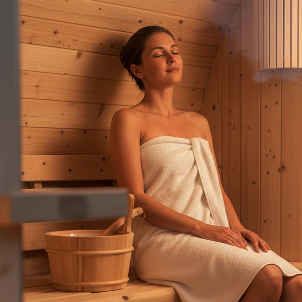 Home Deluxe - HOME DELUXE - Sauna extérieur en tonneau Lahti M - Dimensions : L x P x H : env. 185 cm x 120 cm x 185 cm, bois : épicéa - poêle et accessoires de - Image 5