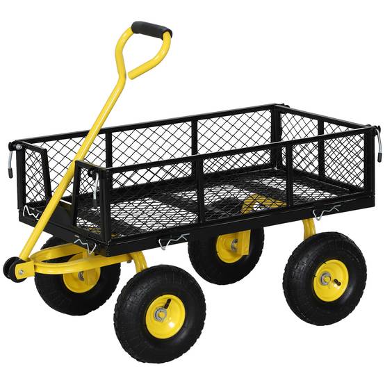 Chariot de jardin acier transport tout-terrain plateau charge 200kg 104x54x51cm - ComfortXL Outdoor Living - Image 2
