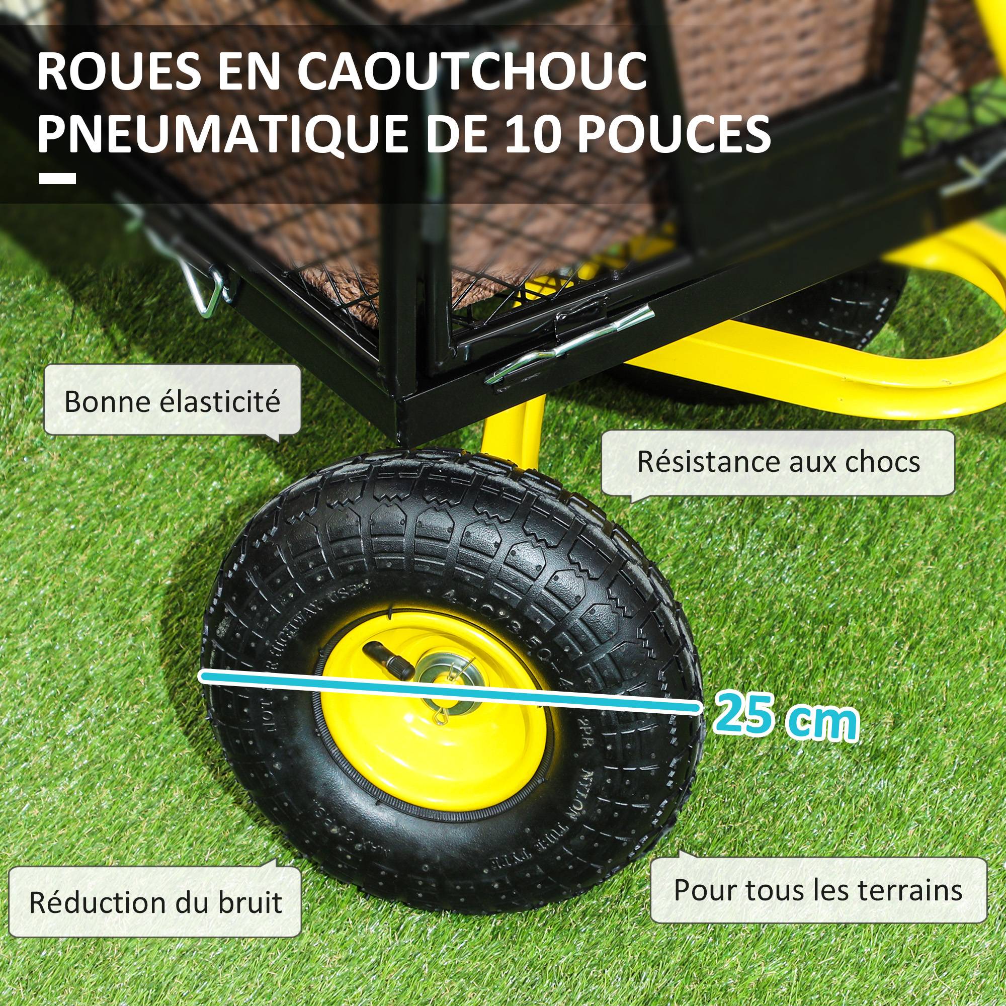Chariot de jardin acier transport tout-terrain plateau charge 200kg 104x54x51cm - ComfortXL Outdoor Living - Image 6
