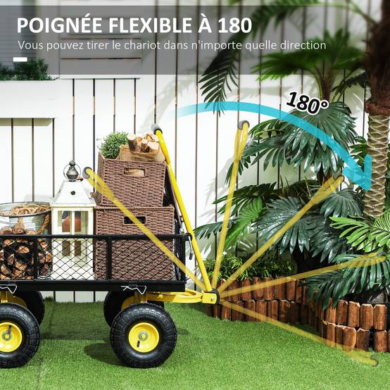 Chariot de jardin acier transport tout-terrain plateau charge 200kg 104x54x51cm - ComfortXL Outdoor Living - Image 8