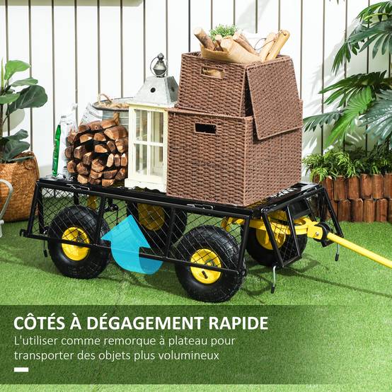 Chariot de jardin acier transport tout-terrain plateau charge 200kg 104x54x51cm - ComfortXL Outdoor Living - Image 7