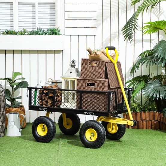 Chariot de jardin acier transport tout-terrain plateau charge 200kg 104x54x51cm - ComfortXL Outdoor Living - Image 4
