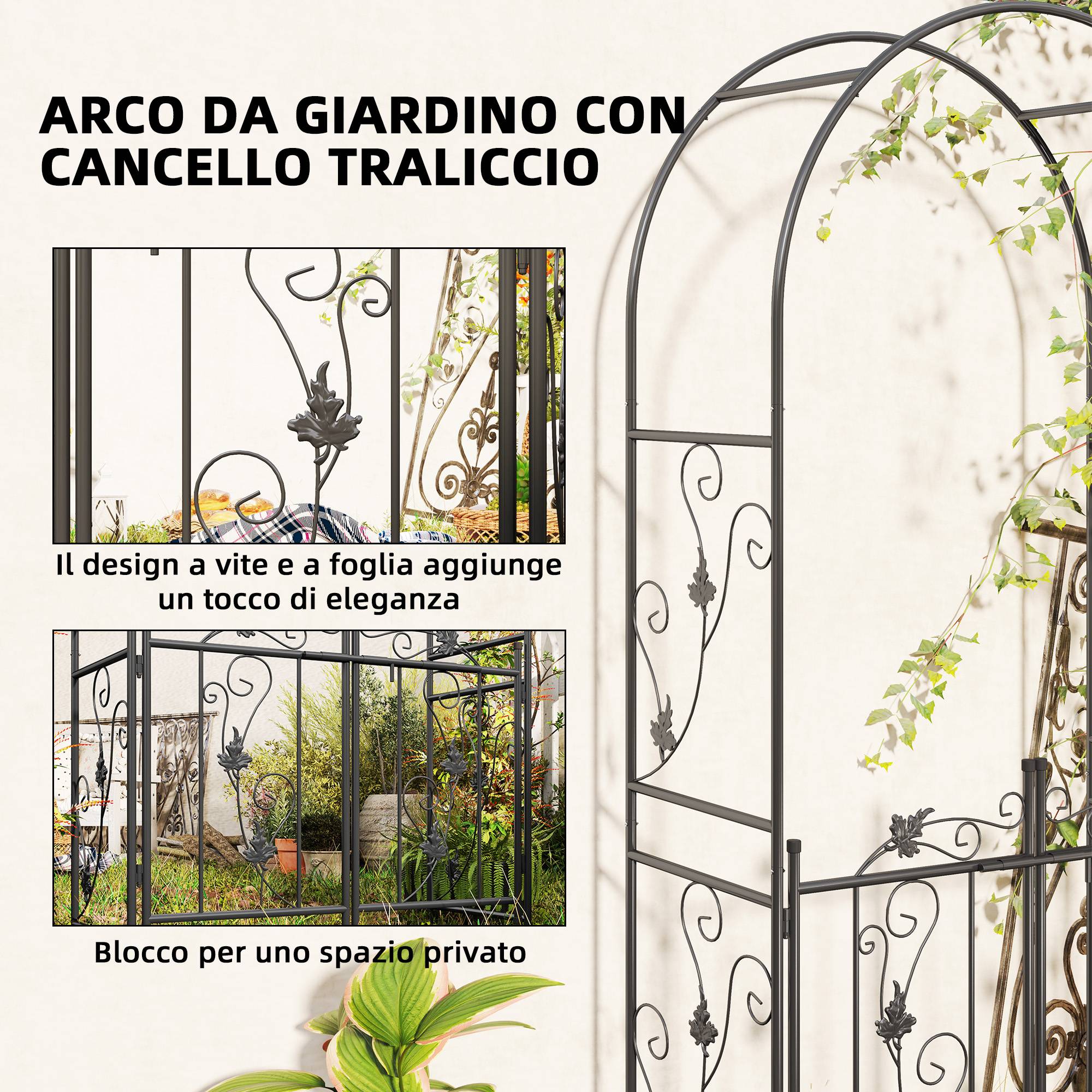 Arche de jardin avec portillon Acier Délimitation espace Support 107x217cm Noir - ComfortXL Outdoor Living - Image 6