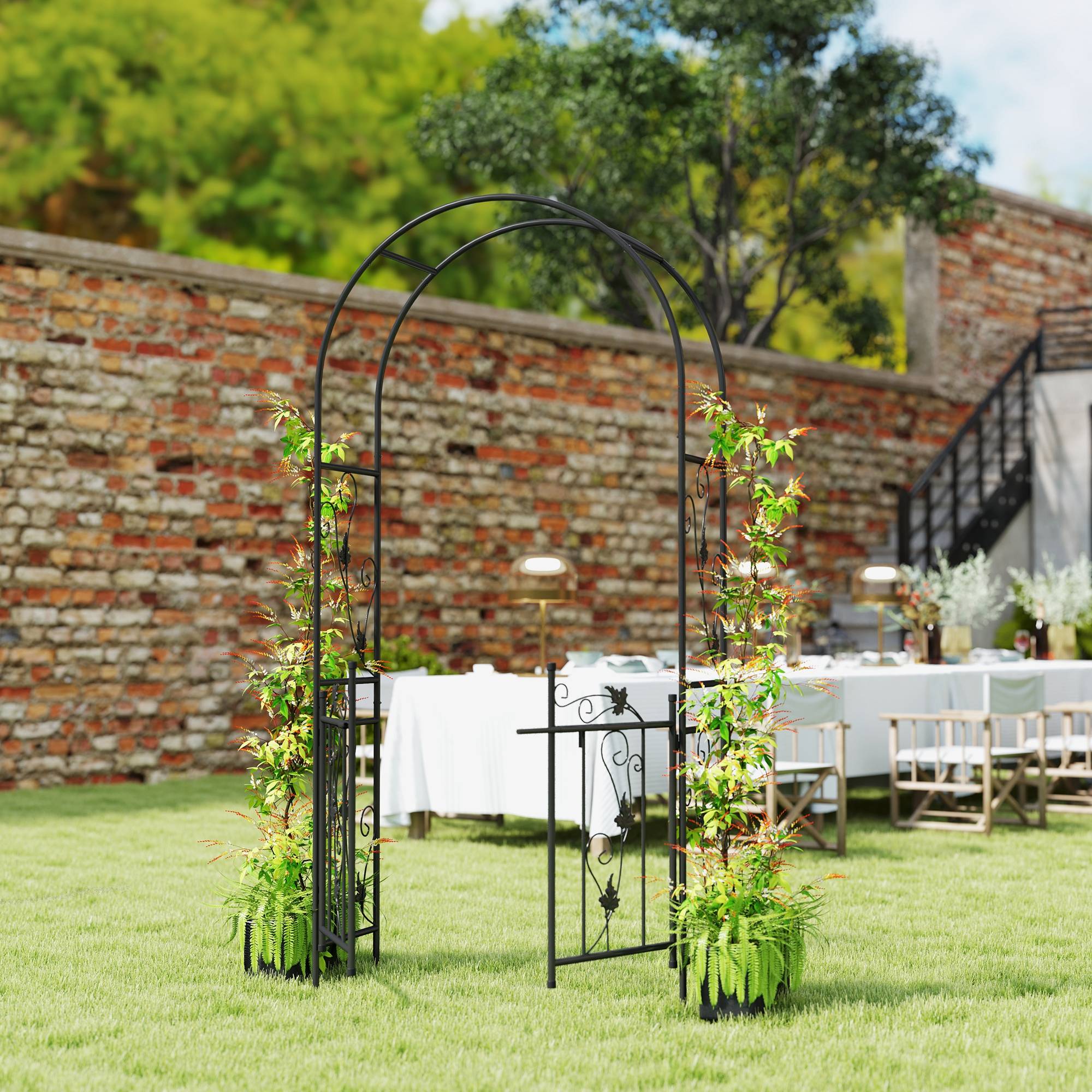 Arche de jardin avec portillon Acier Délimitation espace Support 107x217cm Noir - ComfortXL Outdoor Living - Image 10