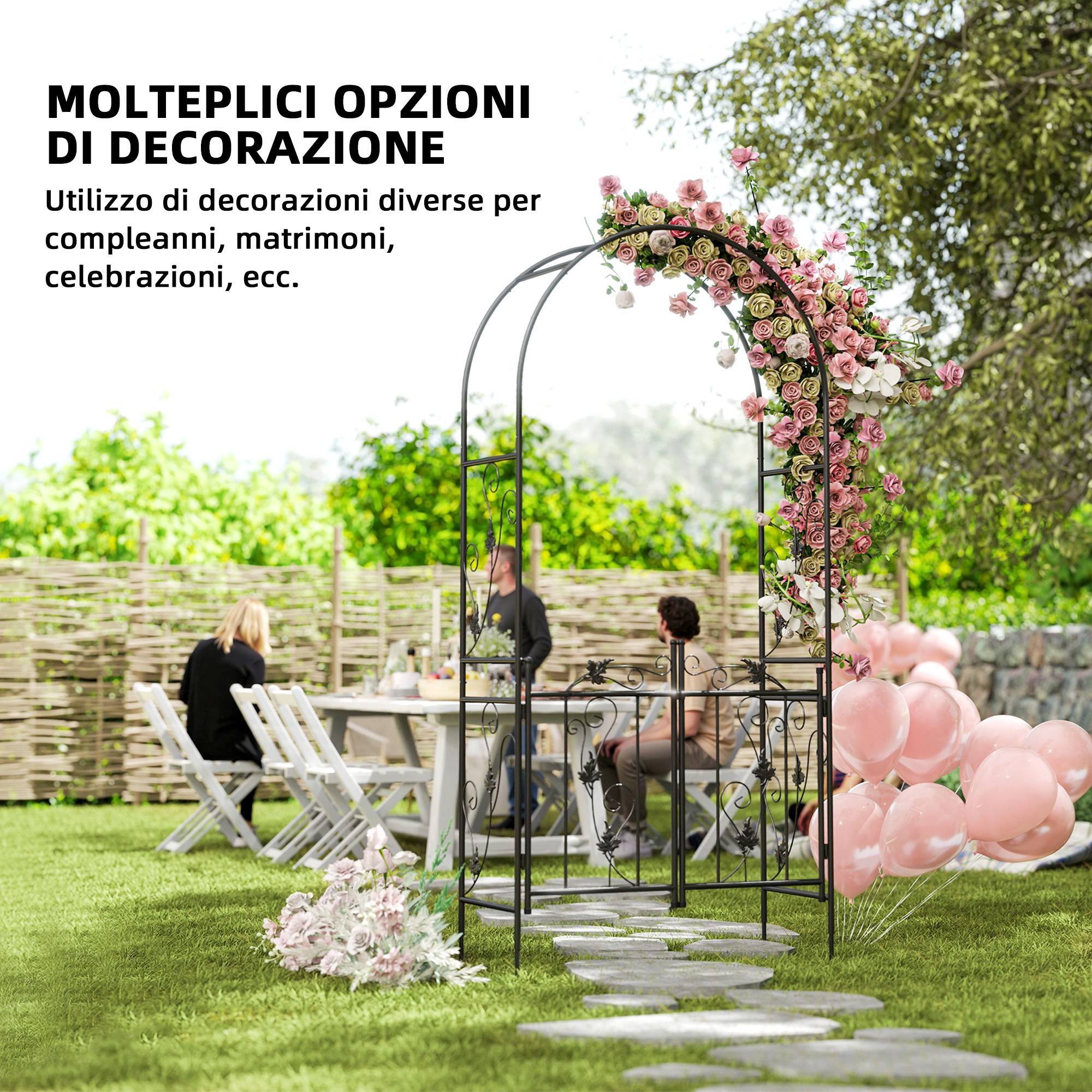 Arche de jardin avec portillon Acier Délimitation espace Support 107x217cm Noir - ComfortXL Outdoor Living - Image 9