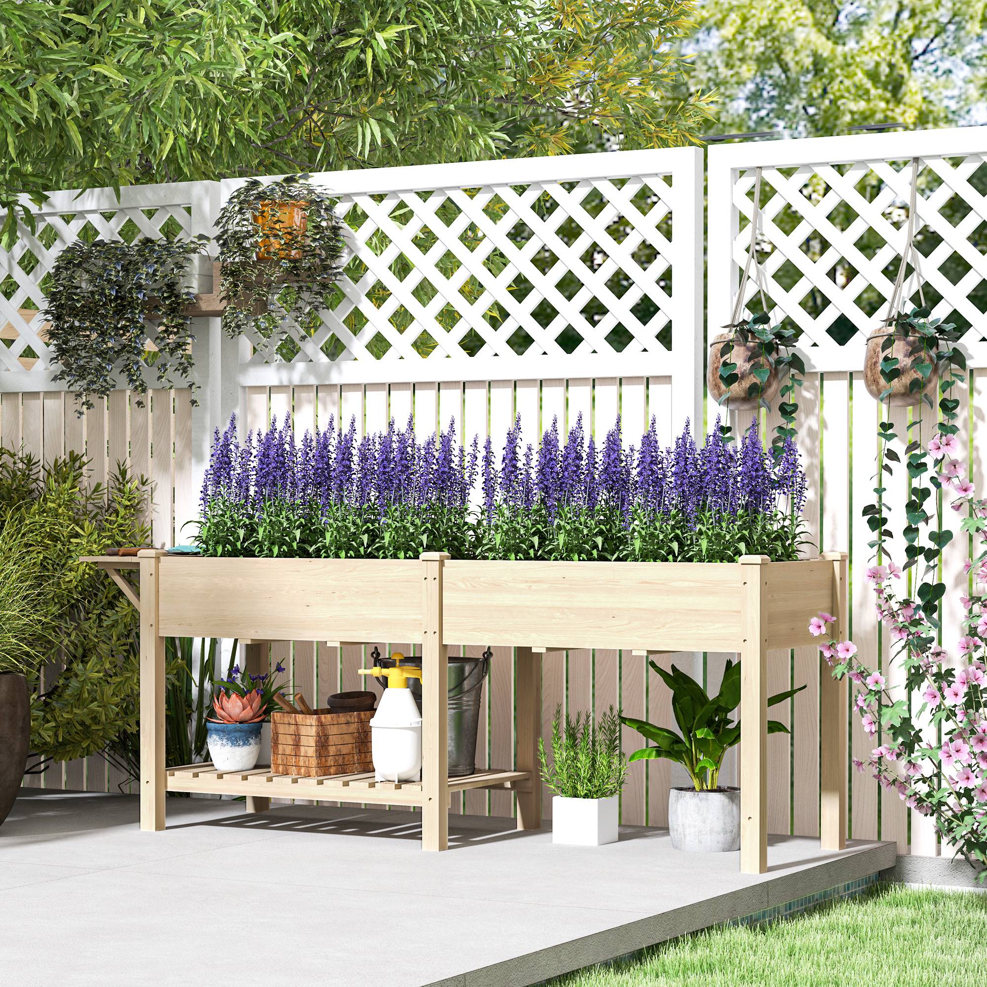 Potager surélevé carré avec 2 bacs plantation bois, jardinière extérieure pratique pour jardin balcon - Image 3