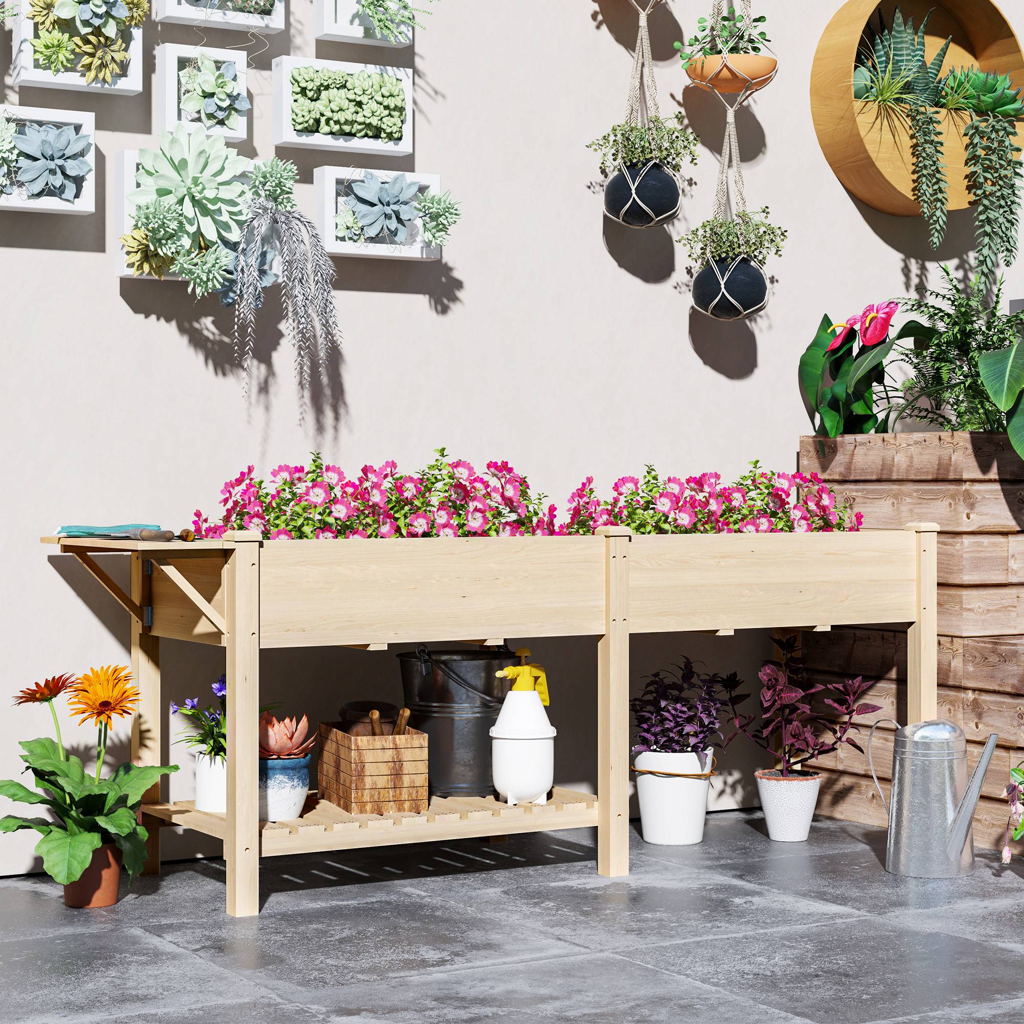 Potager surélevé carré avec 2 bacs plantation bois, jardinière extérieure pratique pour jardin balcon - Image 4