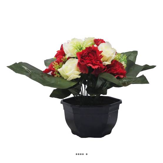 Vasque fleurs artificielles cimetière oeillets et roses Rouge-blanc - couleur: Rouge-blanc - Image 1