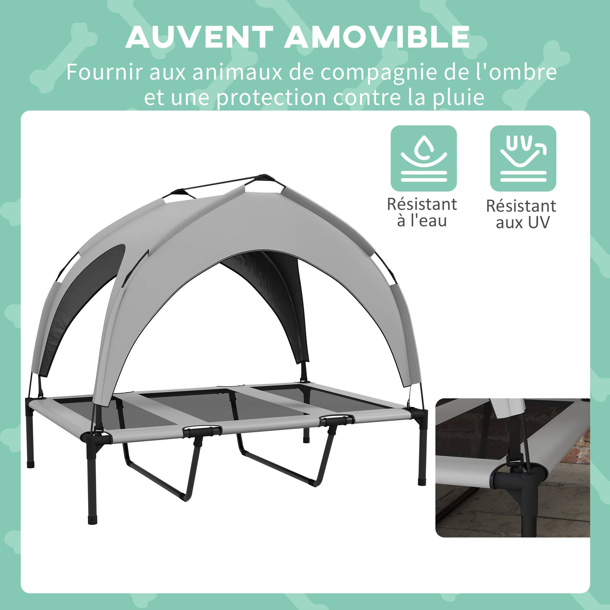 Lit pour chien acier et textilène gris 106 x 76 x 94 cm - PANGIVO - Image 7