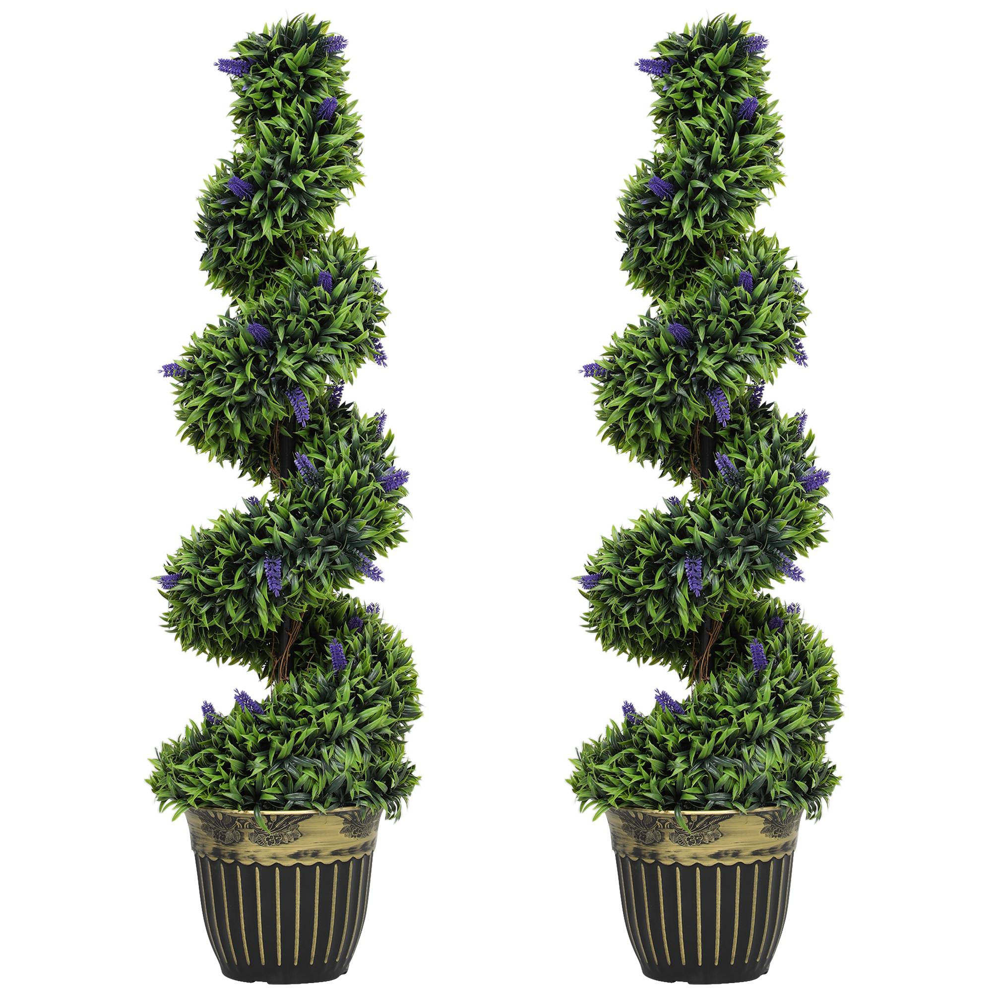 Sans Marque - Lot de 2 plants de buis spiralés résistants aux UV avec lavande, 115 cm, vert et bleu - Image 1