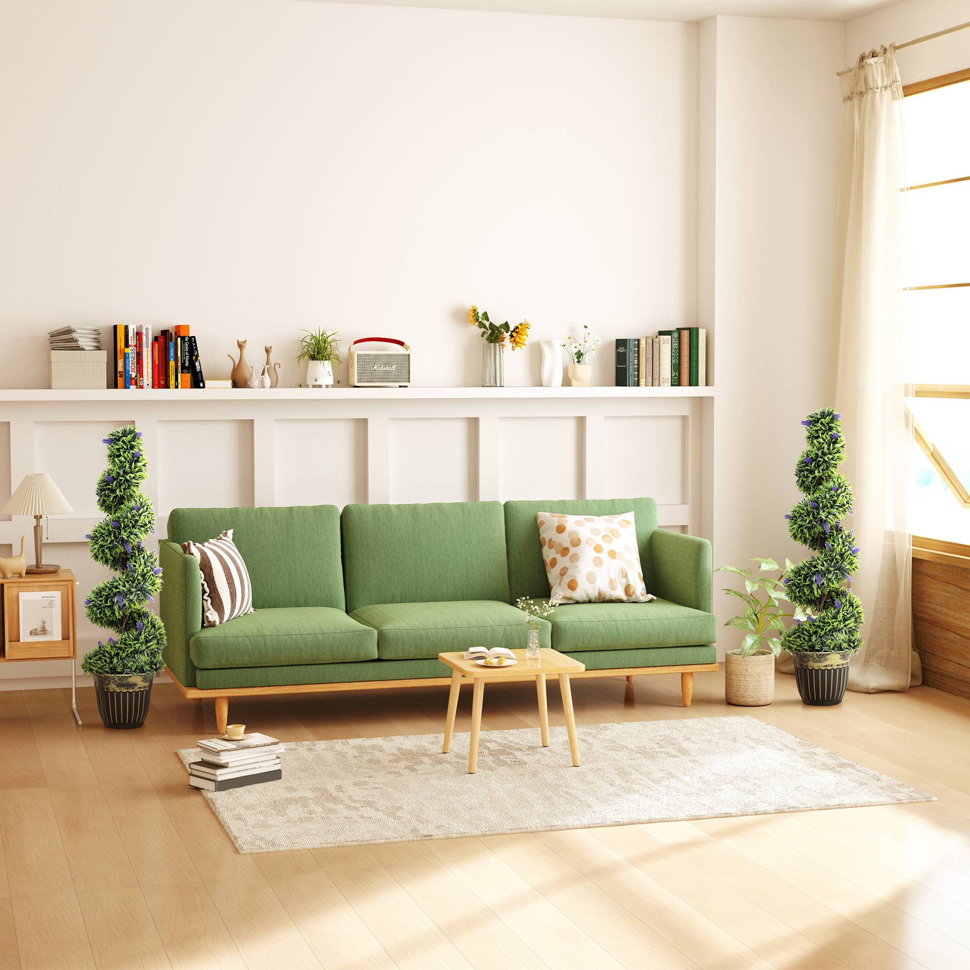 Sans Marque - Lot de 2 plants de buis spiralés résistants aux UV avec lavande, 115 cm, vert et bleu - Image 4