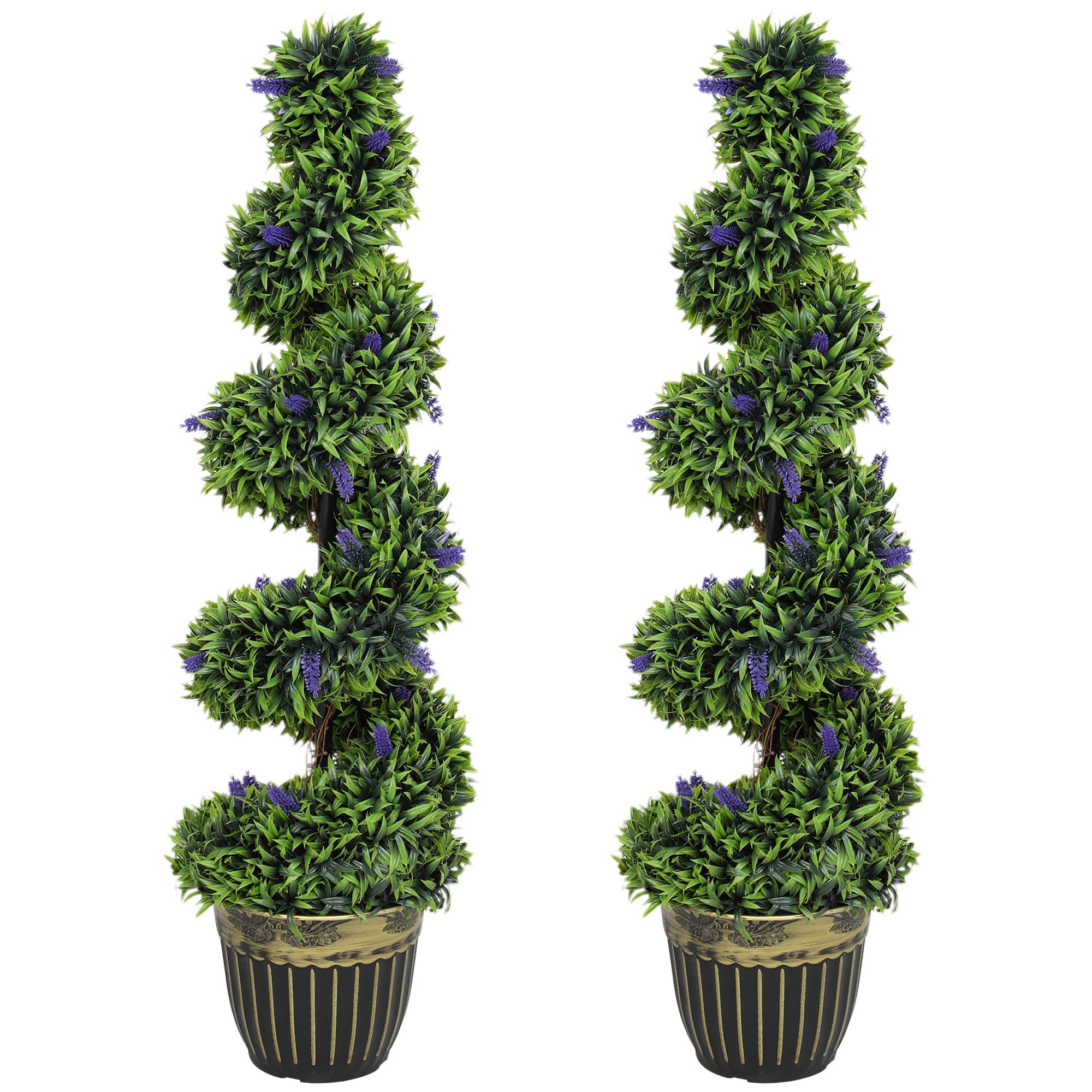 Sans Marque - Lot de 2 plants de buis spiralés résistants aux UV avec lavande, 115 cm, vert et bleu - Image 2