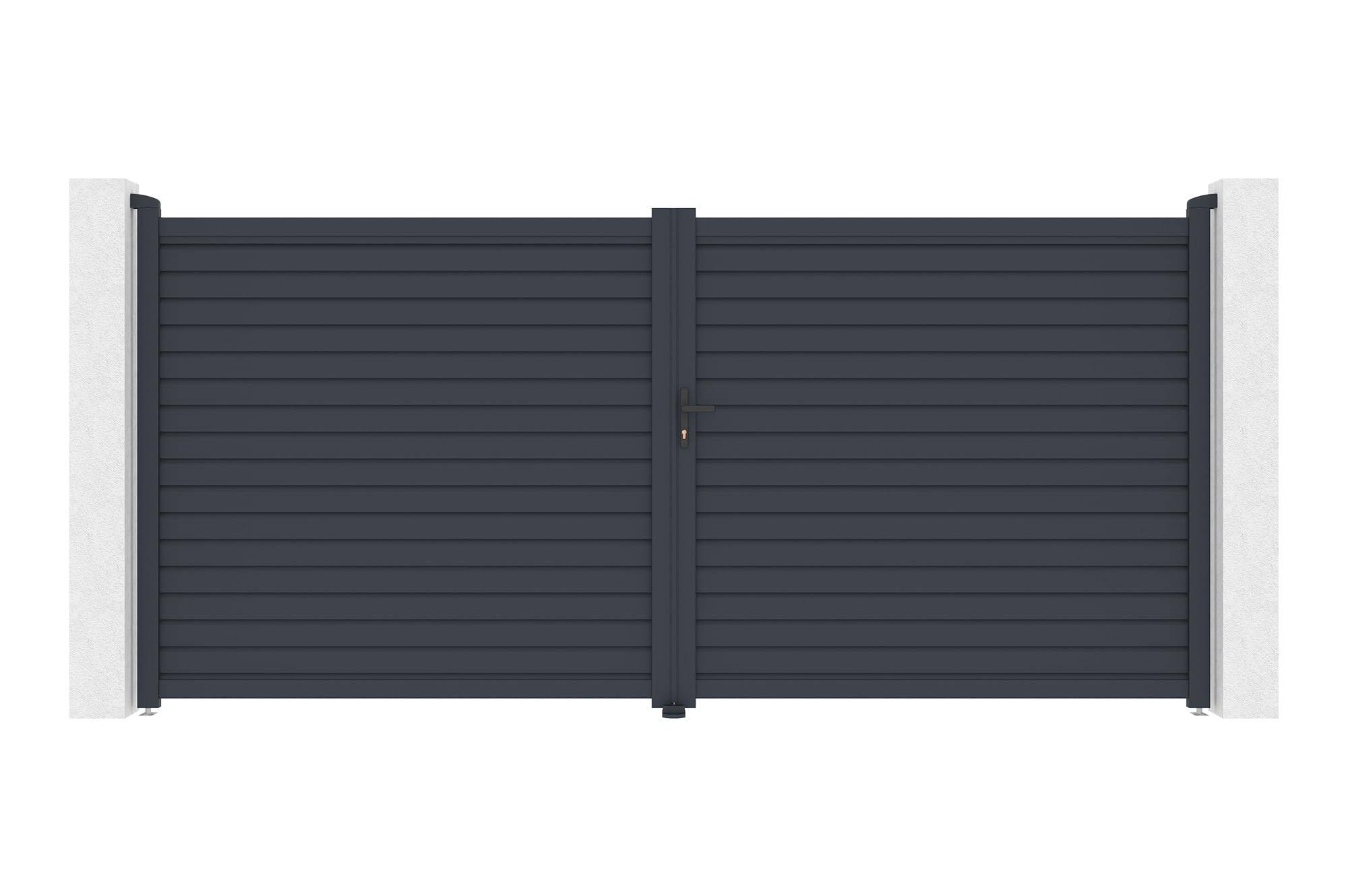 CASANOOV - Casanoov Portail battant ajustable en largeur 3,5m CALANCIA H.180 cm lames persiennes aluminium gris - Image 1