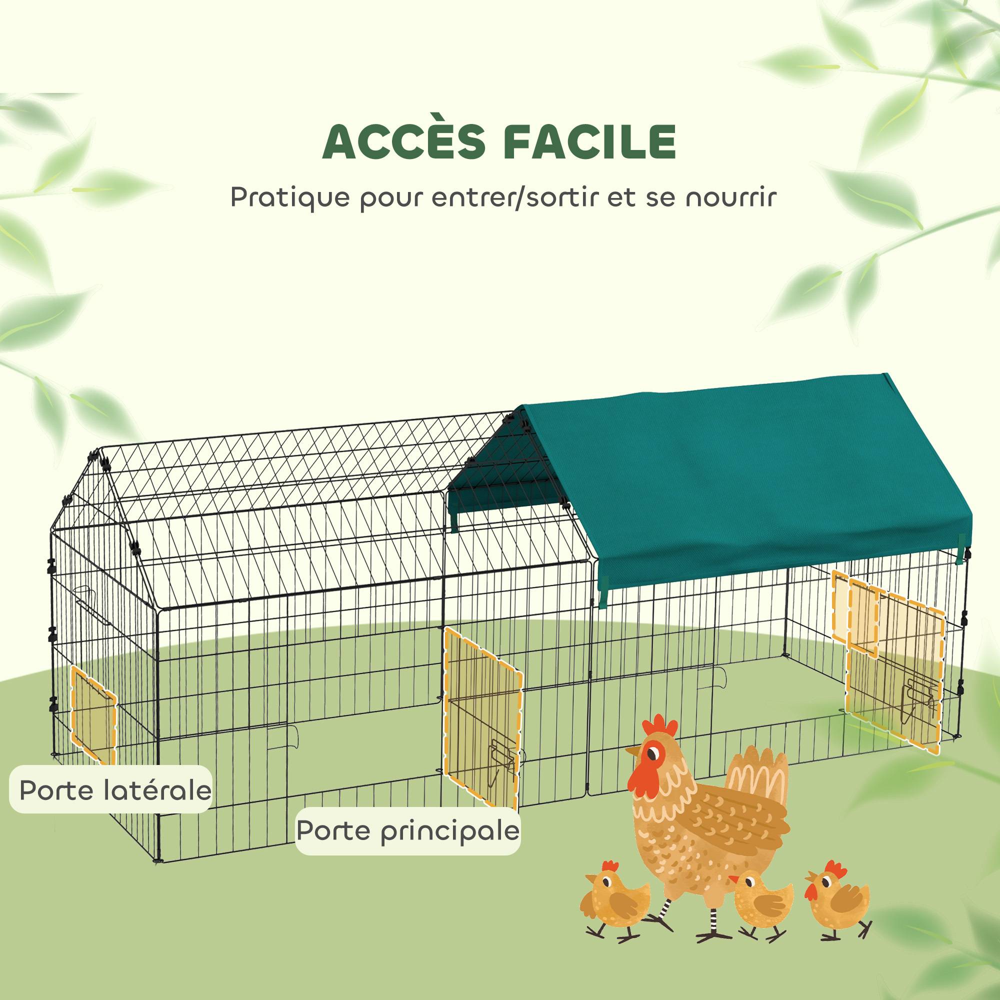 Parc enclos lapin extérieur acier, protection solaire, portes verrouillables, 185x75x75cm, vert - Image 7