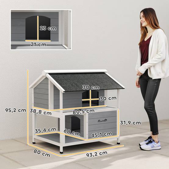 ComfortXL - Maison pour chat extérieur en sapin gris 80 x 93,2 x 95,2 cm isolée avec toit ouvrant pour chats jusqu’à 5 kg - Image 3