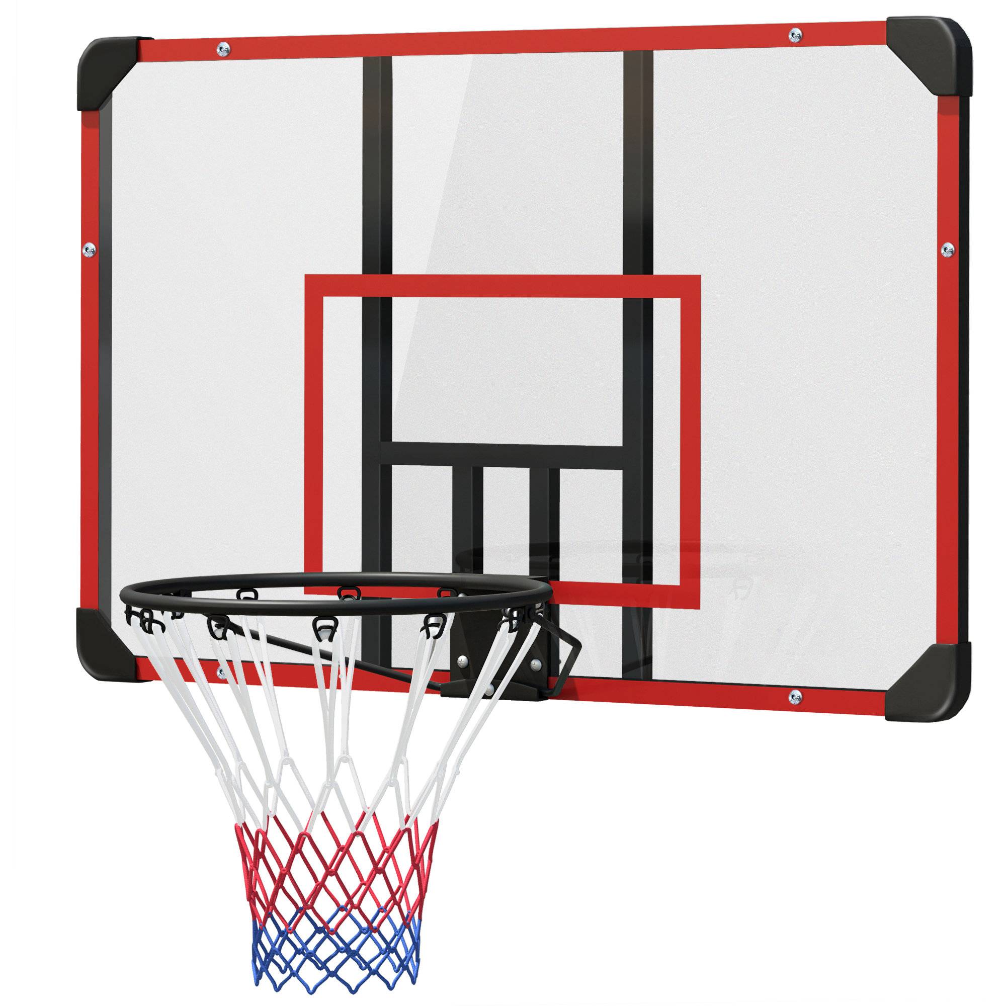 ComfortXL - Panier de basket mural acier 113 x 61 cm noir transparent rouge intérieur extérieur avec filet nylon - Image 2
