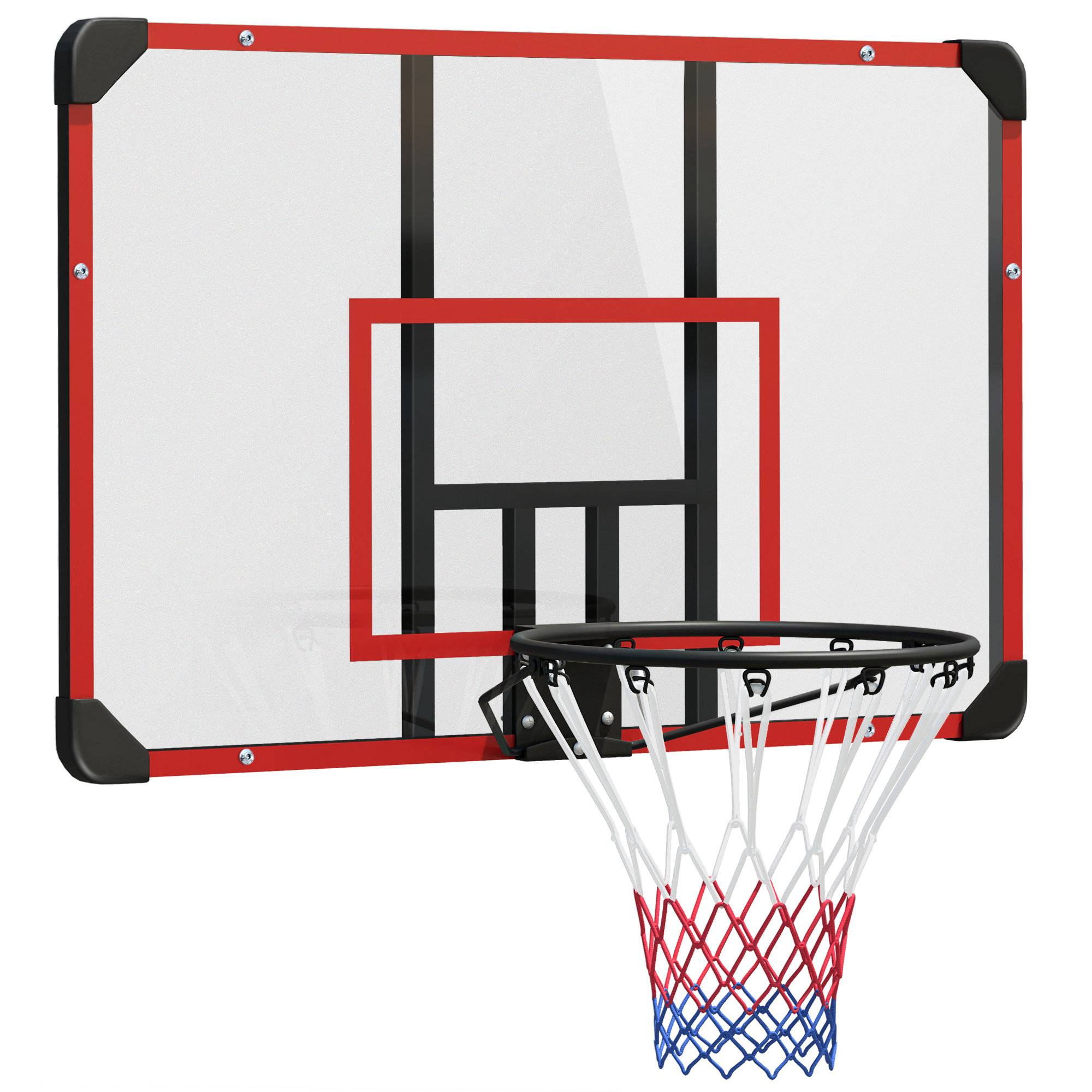 ComfortXL - Panier de basket mural acier 113 x 61 cm noir transparent rouge intérieur extérieur avec filet nylon - Image 9