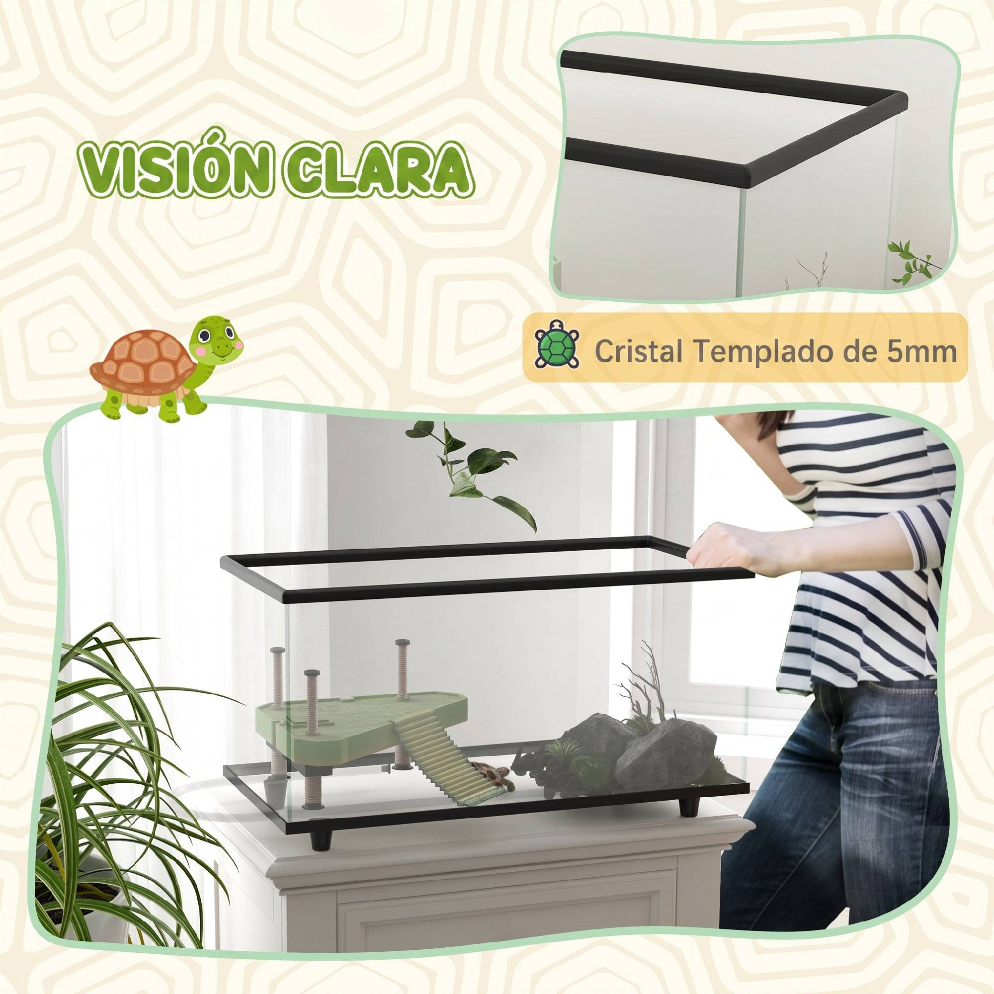 ComfortXL - Aquarium tortue 50 L verre trempé 60x30x32 cm transparent avec plateforme thermomètre - ComfortXL Outdoor Living - Image 8