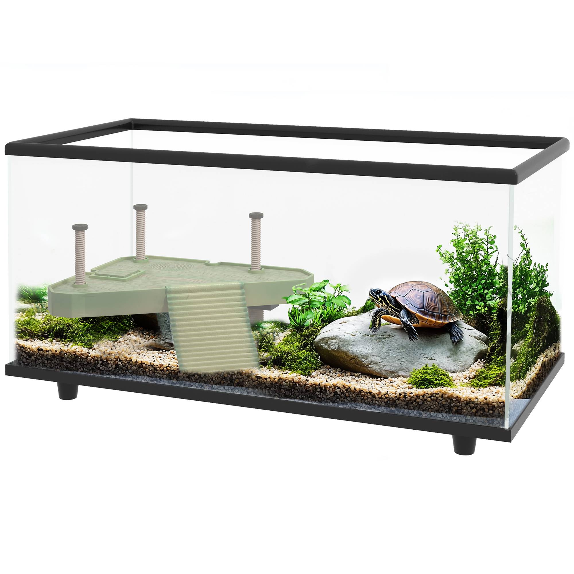 ComfortXL - Aquarium tortue 50 L verre trempé 60x30x32 cm transparent avec plateforme thermomètre - ComfortXL Outdoor Living - Image 1