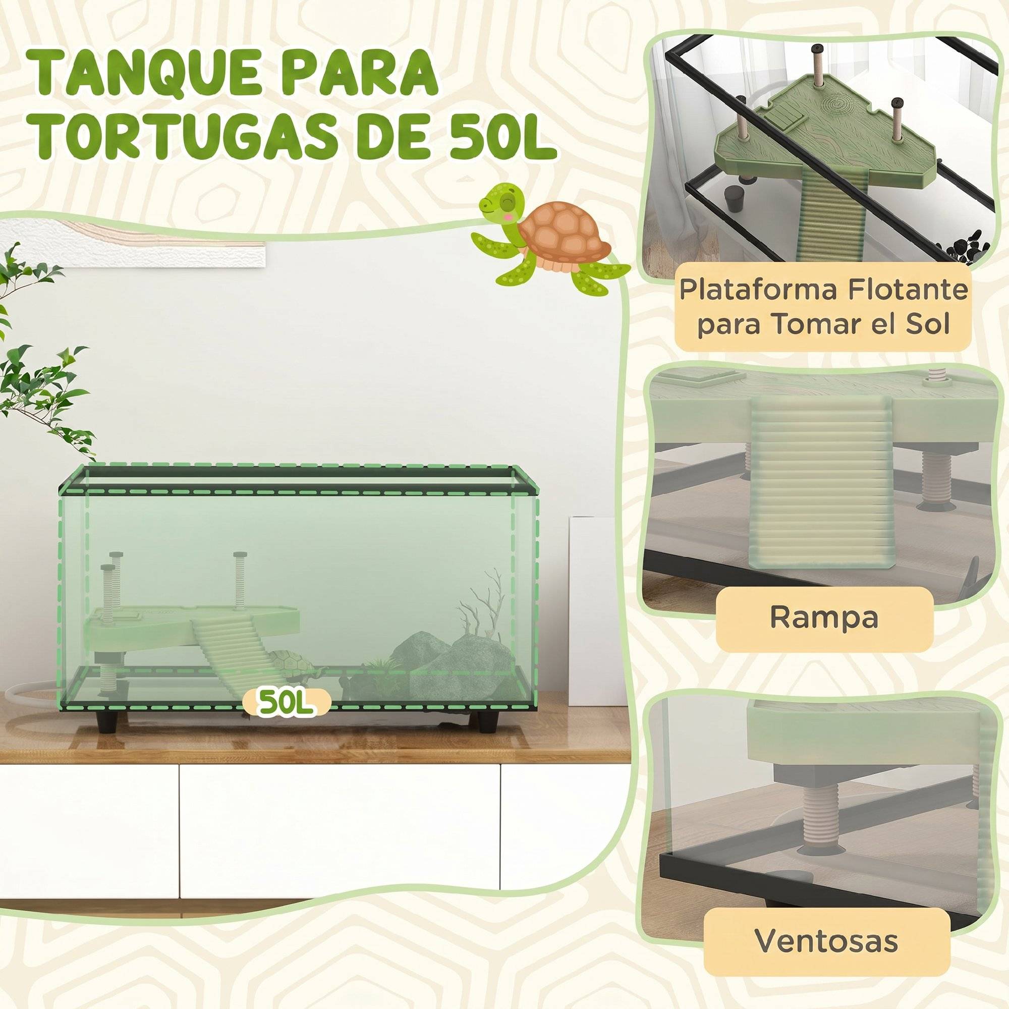 ComfortXL - Aquarium tortue 50 L verre trempé 60x30x32 cm transparent avec plateforme thermomètre - ComfortXL Outdoor Living - Image 6