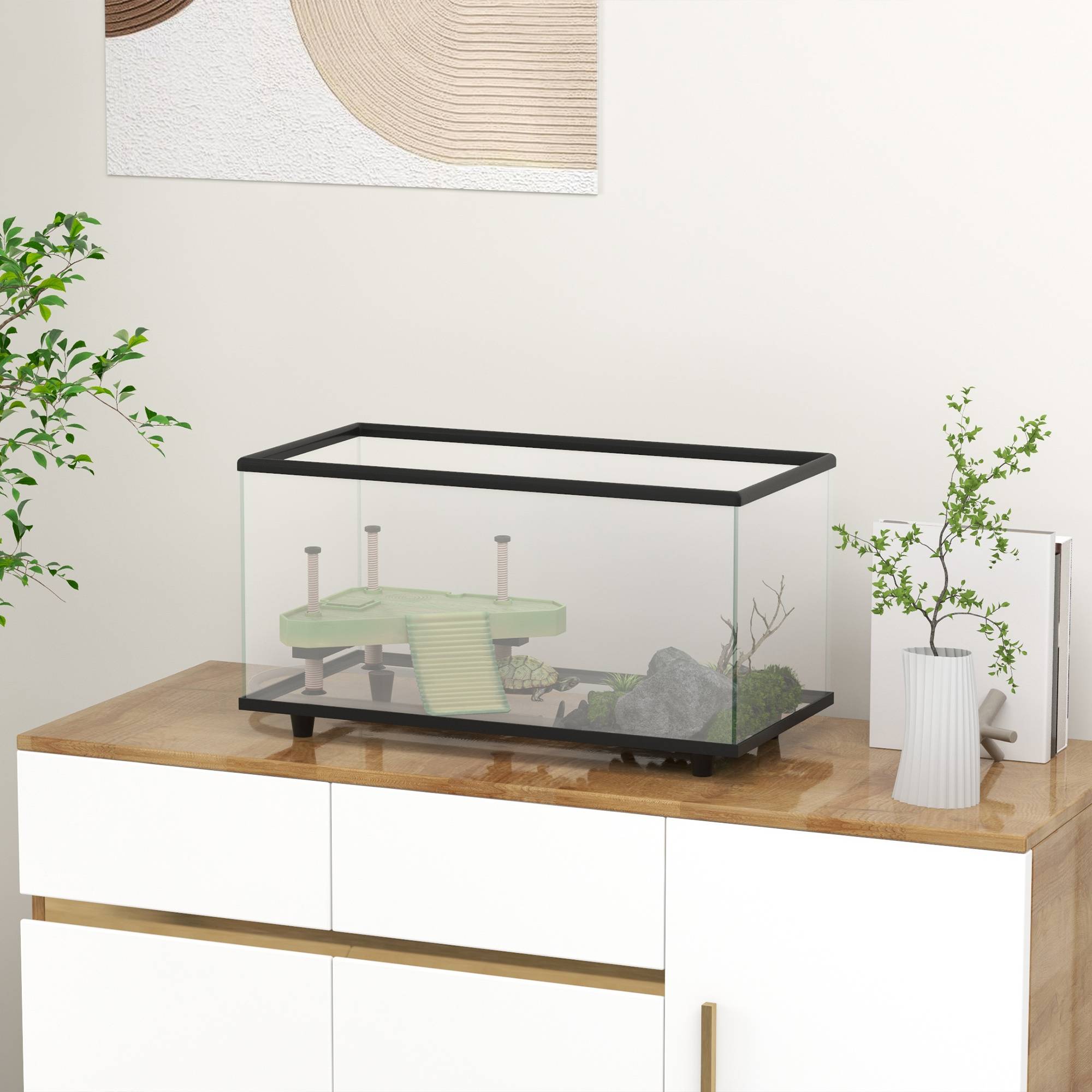 ComfortXL - Aquarium tortue 50 L verre trempé 60x30x32 cm transparent avec plateforme thermomètre - ComfortXL Outdoor Living - Image 3