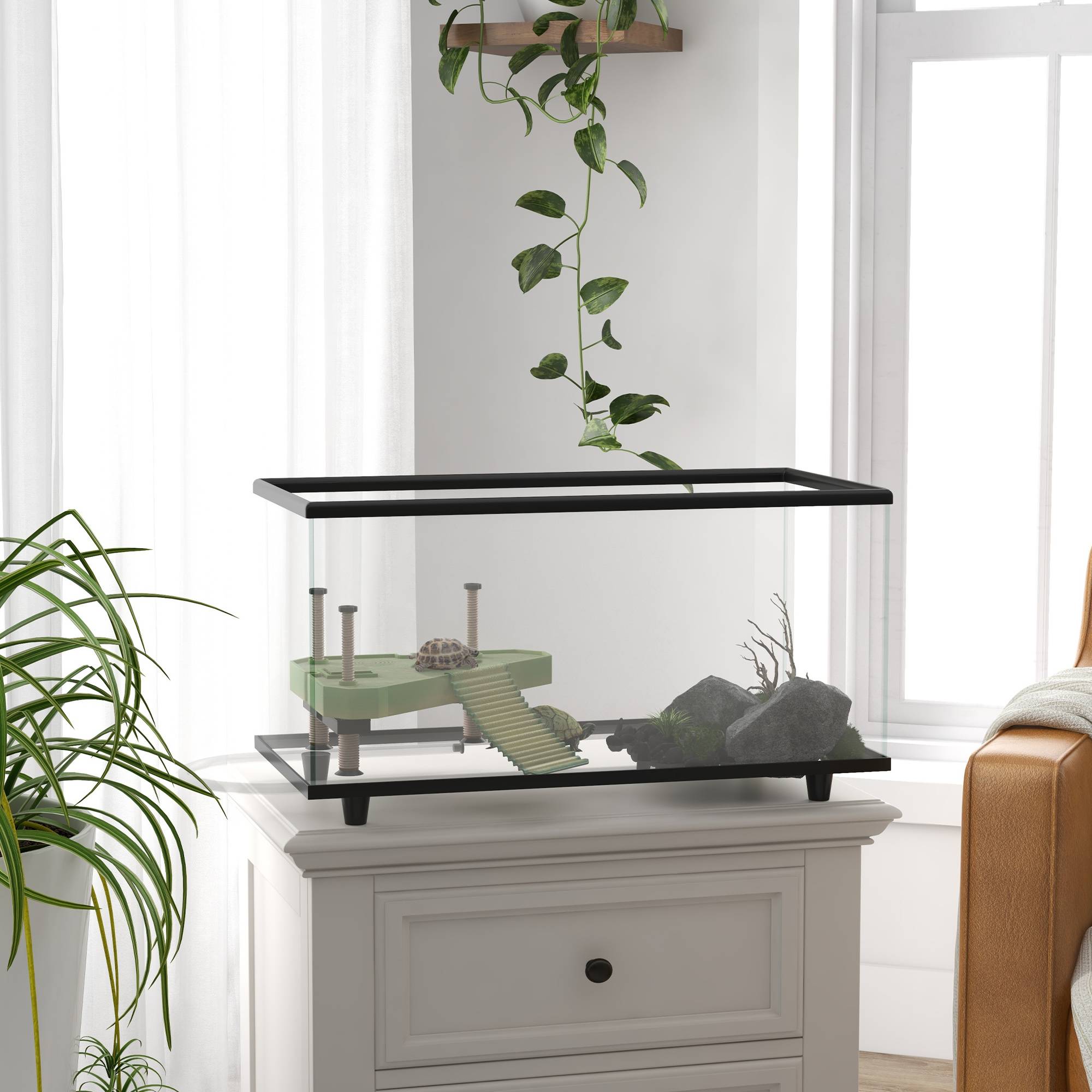 ComfortXL - Aquarium tortue 50 L verre trempé 60x30x32 cm transparent avec plateforme thermomètre - ComfortXL Outdoor Living - Image 4