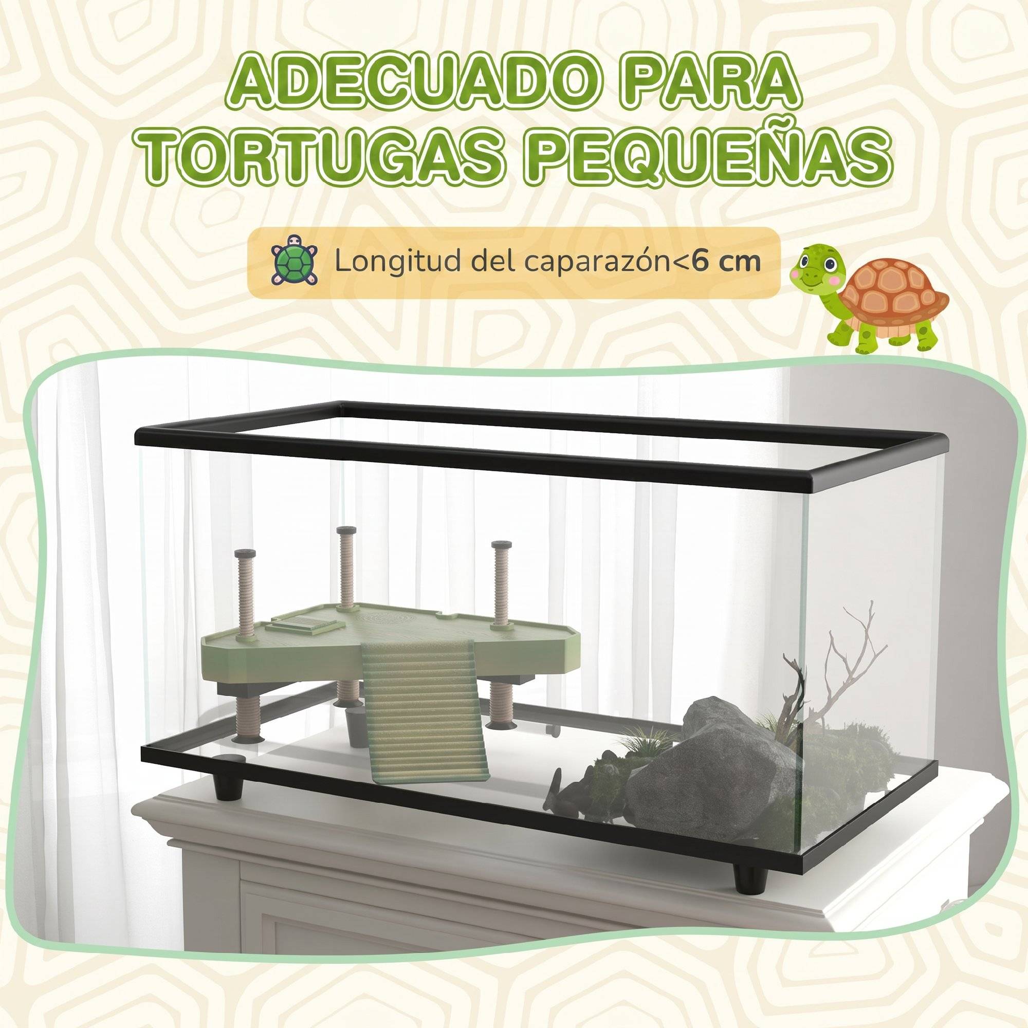 ComfortXL - Aquarium tortue 50 L verre trempé 60x30x32 cm transparent avec plateforme thermomètre - ComfortXL Outdoor Living - Image 9