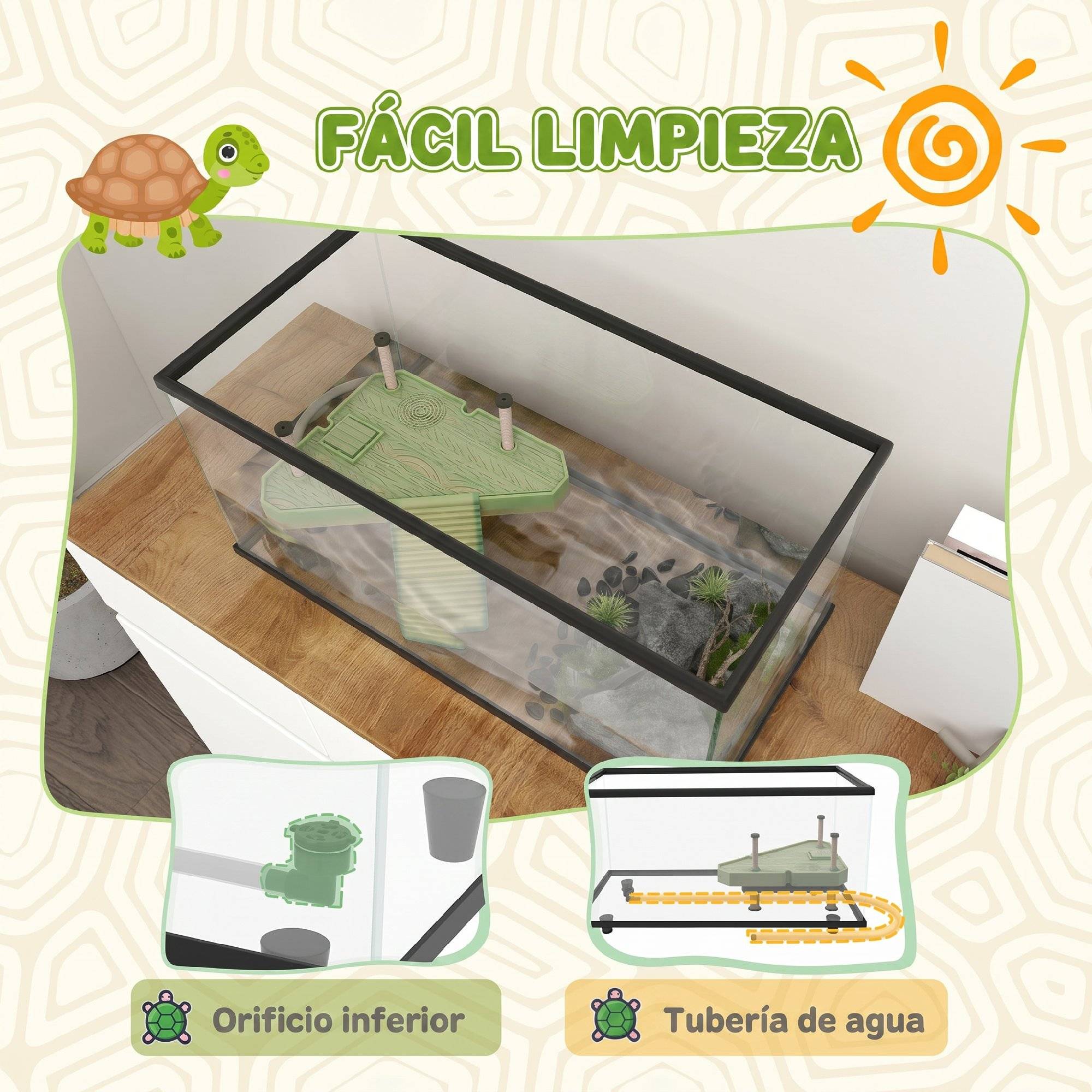 ComfortXL - Aquarium tortue 50 L verre trempé 60x30x32 cm transparent avec plateforme thermomètre - ComfortXL Outdoor Living - Image 7